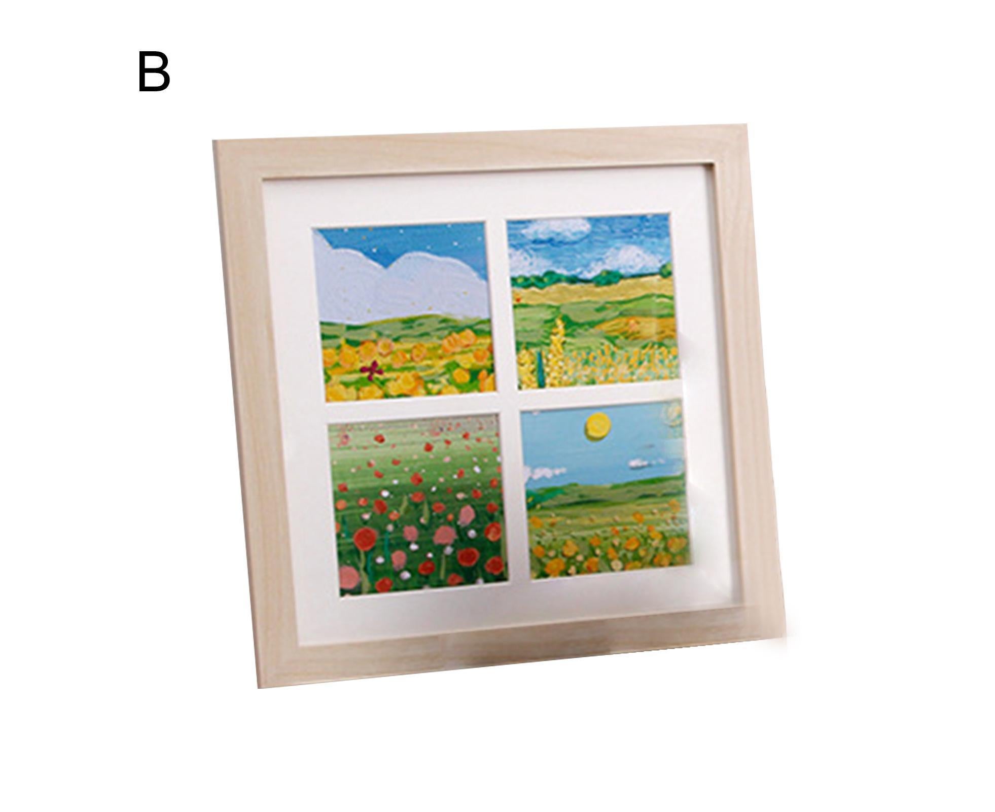 1 Set Painting Frame Not Easily Deformed Sturdy Square 4/9 Grids Picture Display Stands Home Supply - Light Brown - Image 3