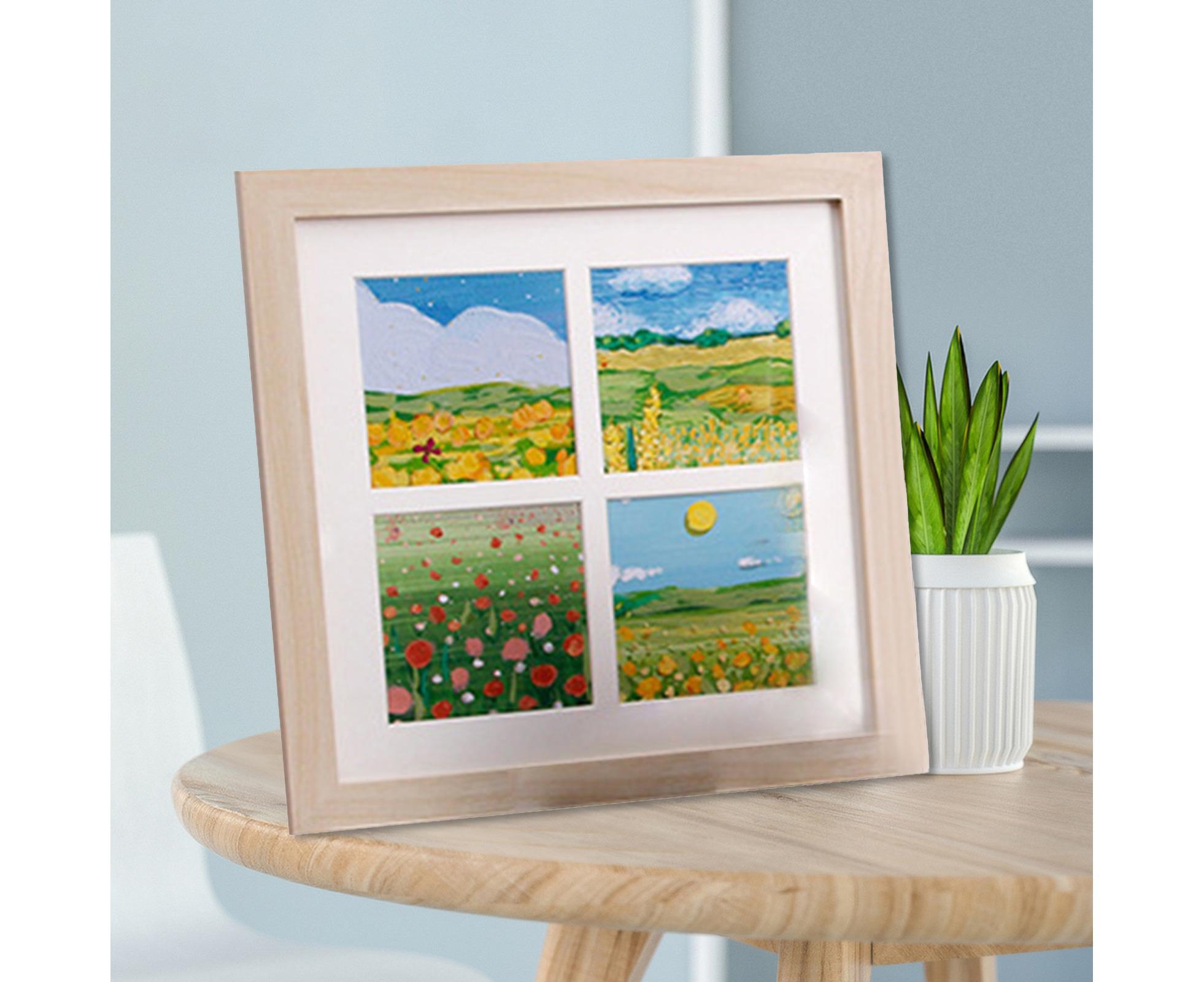 1 Set Painting Frame Not Easily Deformed Sturdy Square 4/9 Grids Picture Display Stands Home Supply - Light Brown - Image 4