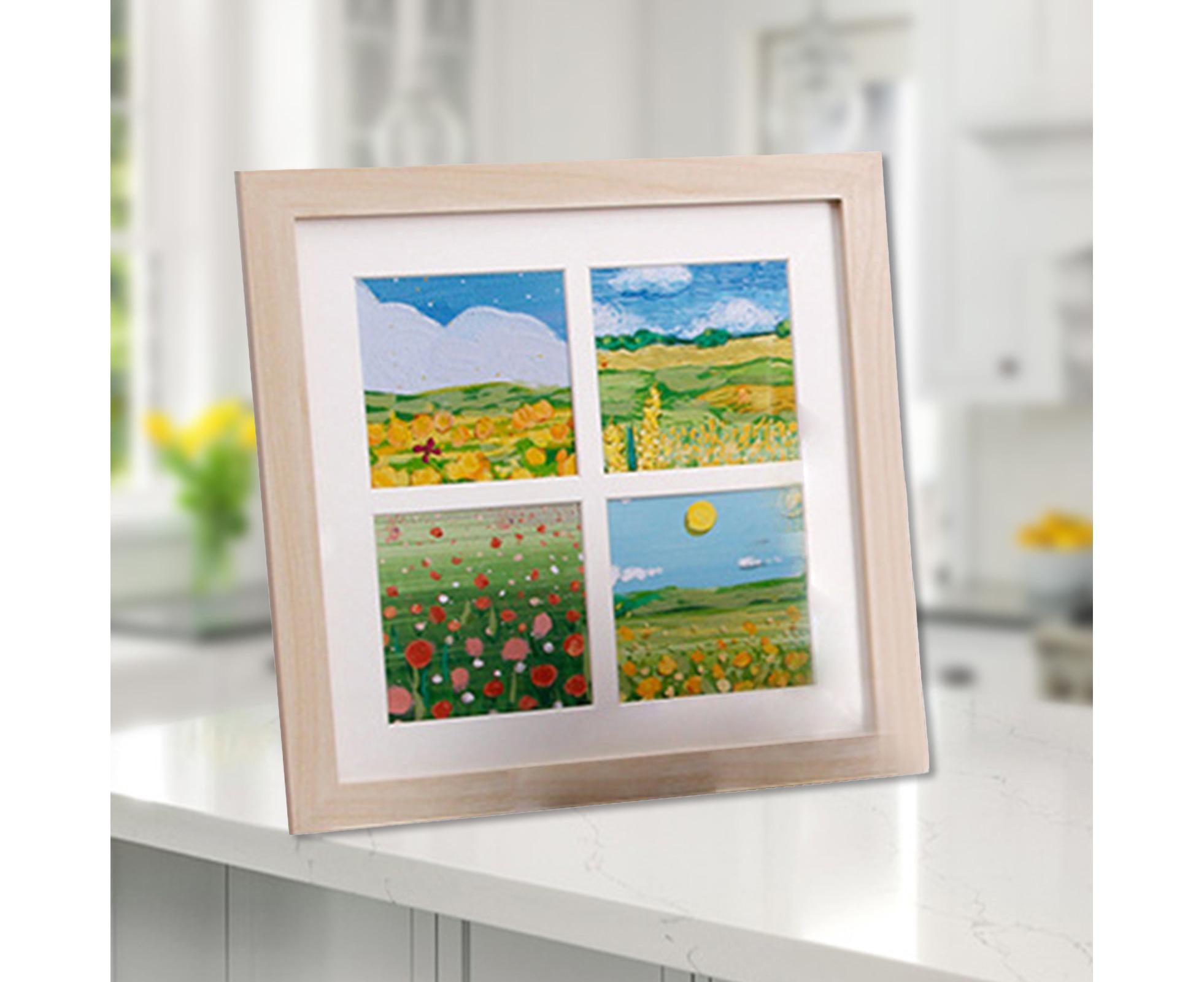 1 Set Painting Frame Not Easily Deformed Sturdy Square 4/9 Grids Picture Display Stands Home Supply - Light Brown - Image 5