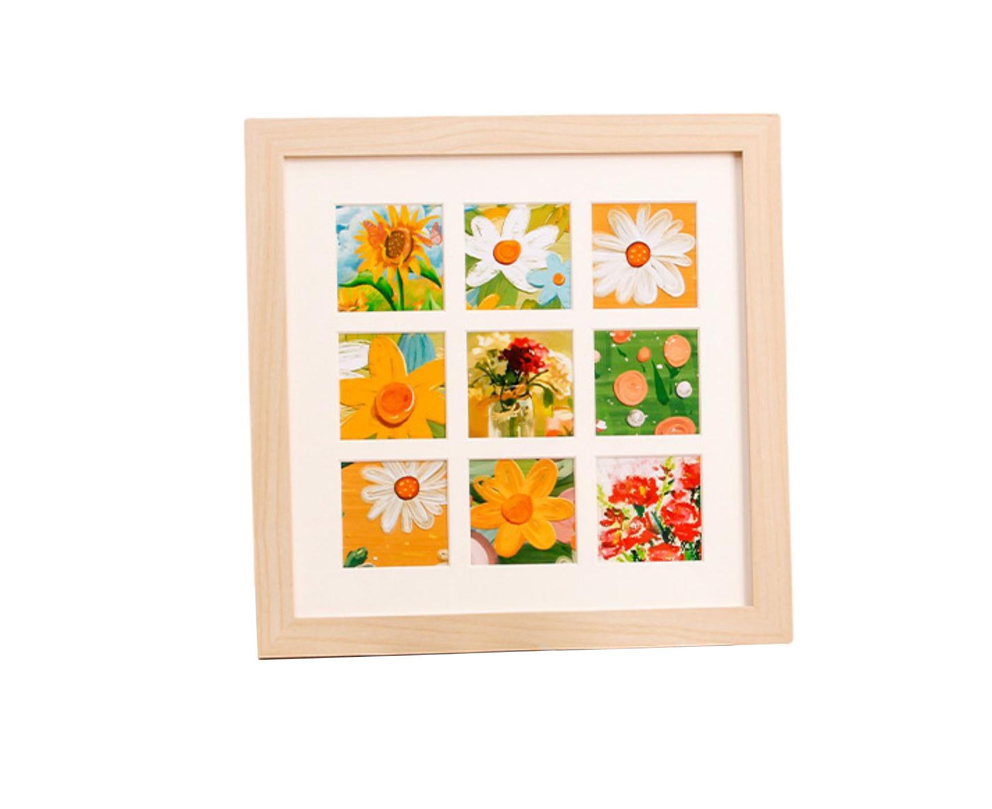 1 Set Painting Frame Not Easily Deformed Sturdy Square 4/9 Grids Picture Display Stands Home Supply - Light Brown - Image 1