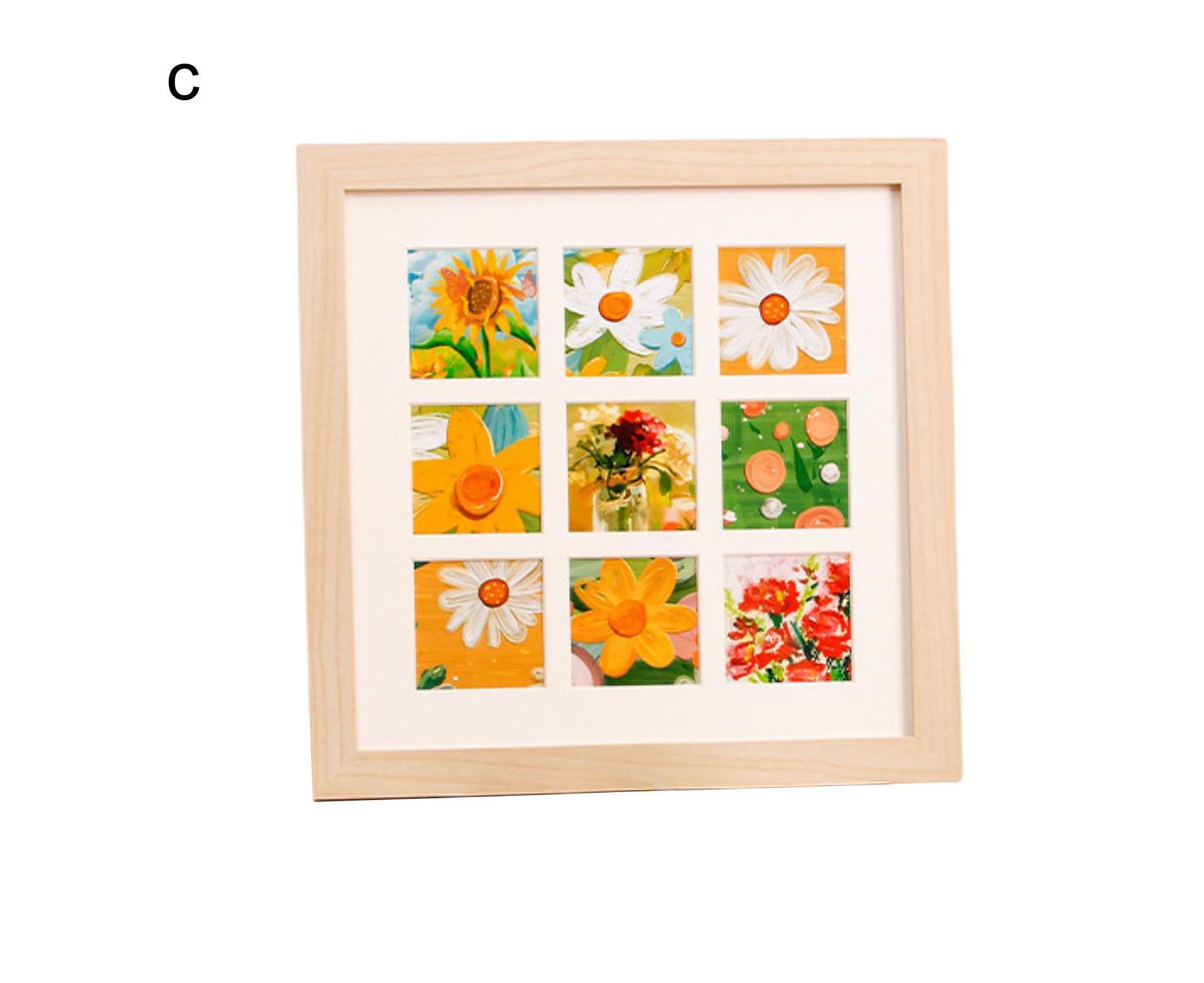 1 Set Painting Frame Not Easily Deformed Sturdy Square 4/9 Grids Picture Display Stands Home Supply - Light Brown - Image 3