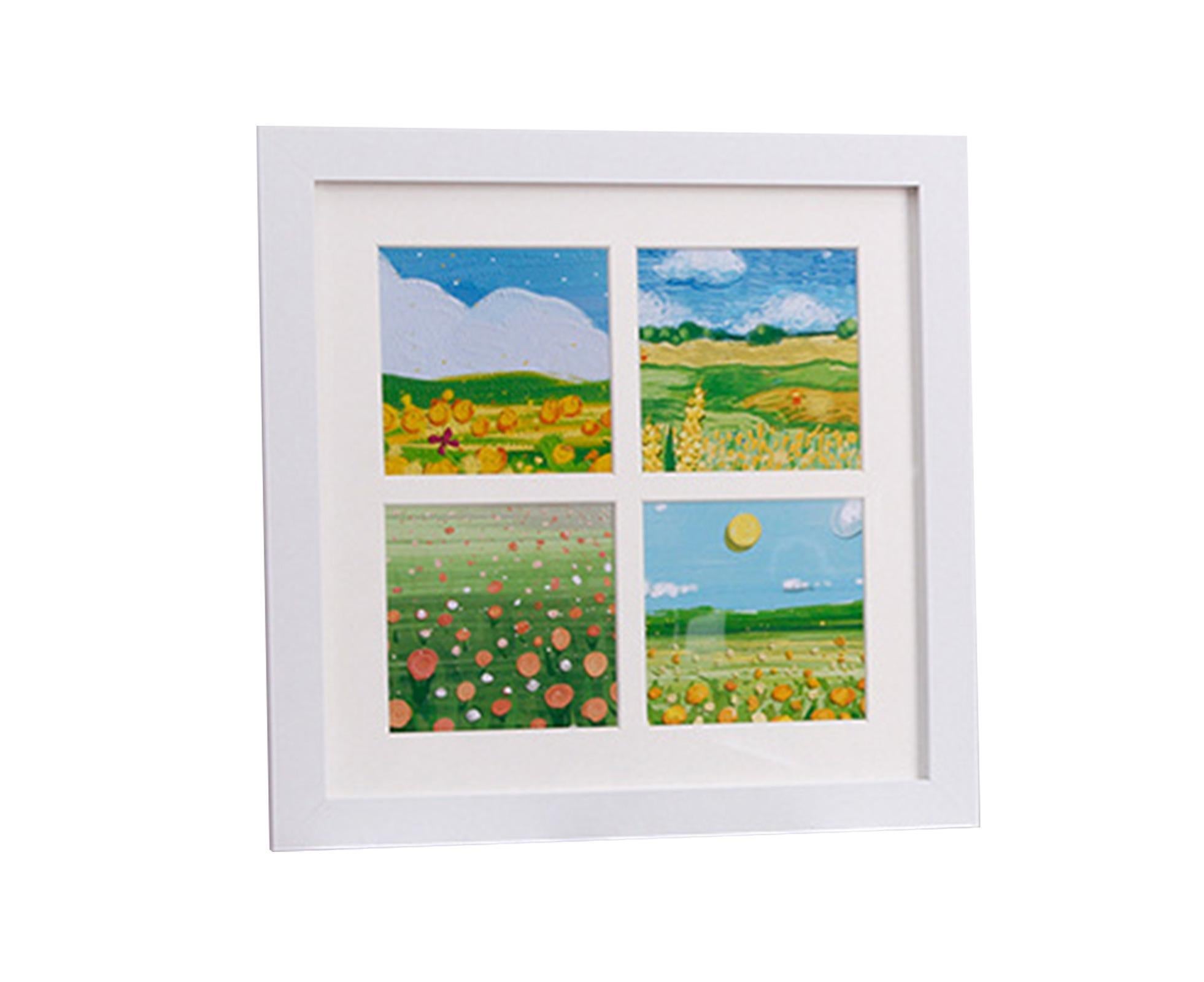 1 Set Painting Frame Not Easily Deformed Sturdy Square 4/9 Grids Picture Display Stands Home Supply - White - Image 1