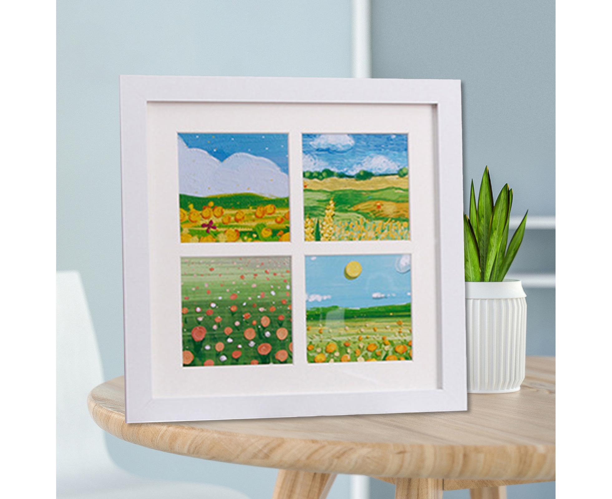 1 Set Painting Frame Not Easily Deformed Sturdy Square 4/9 Grids Picture Display Stands Home Supply - White - Image 4