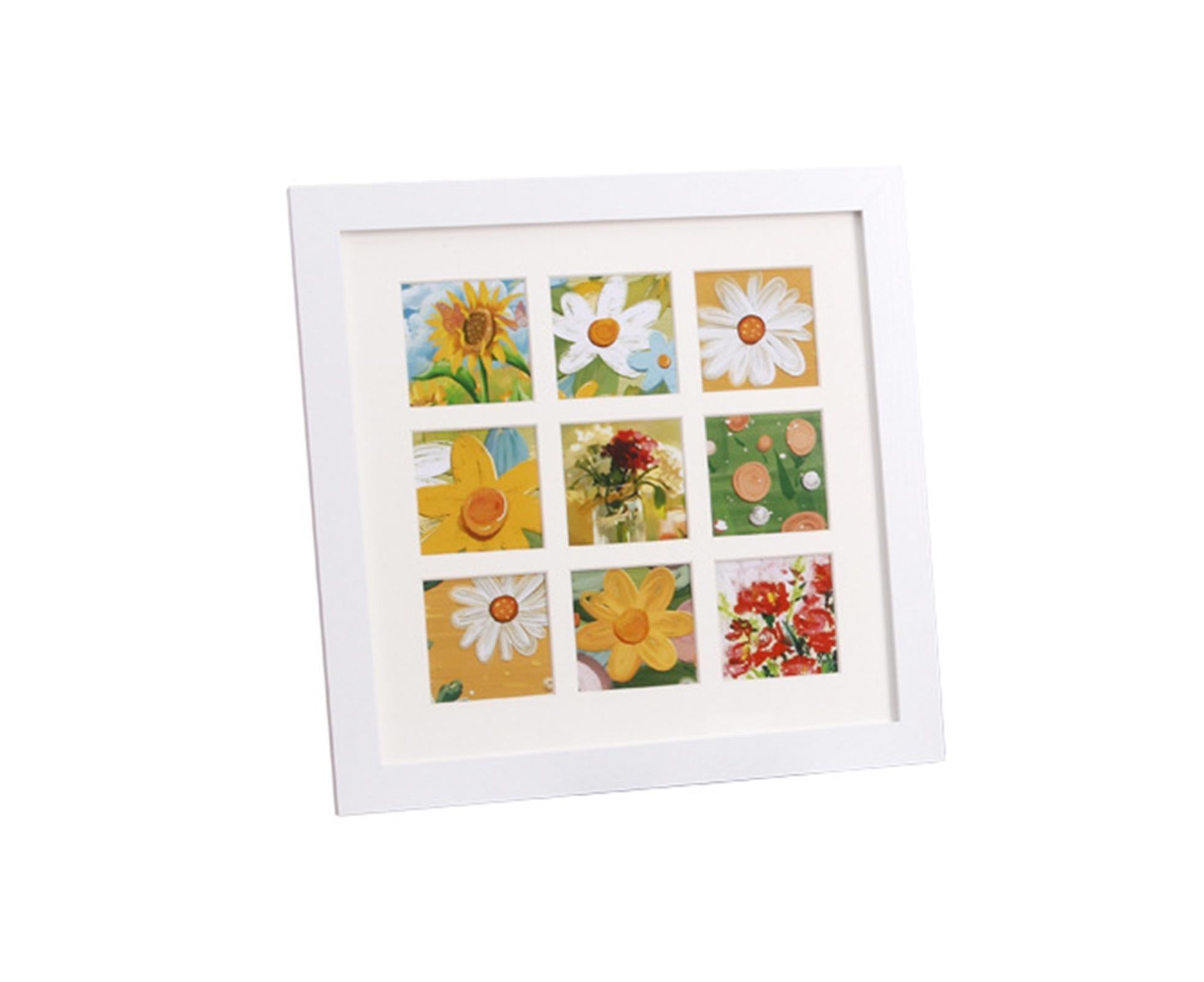 1 Set Painting Frame Not Easily Deformed Sturdy Square 4/9 Grids Picture Display Stands Home Supply - White - Image 1
