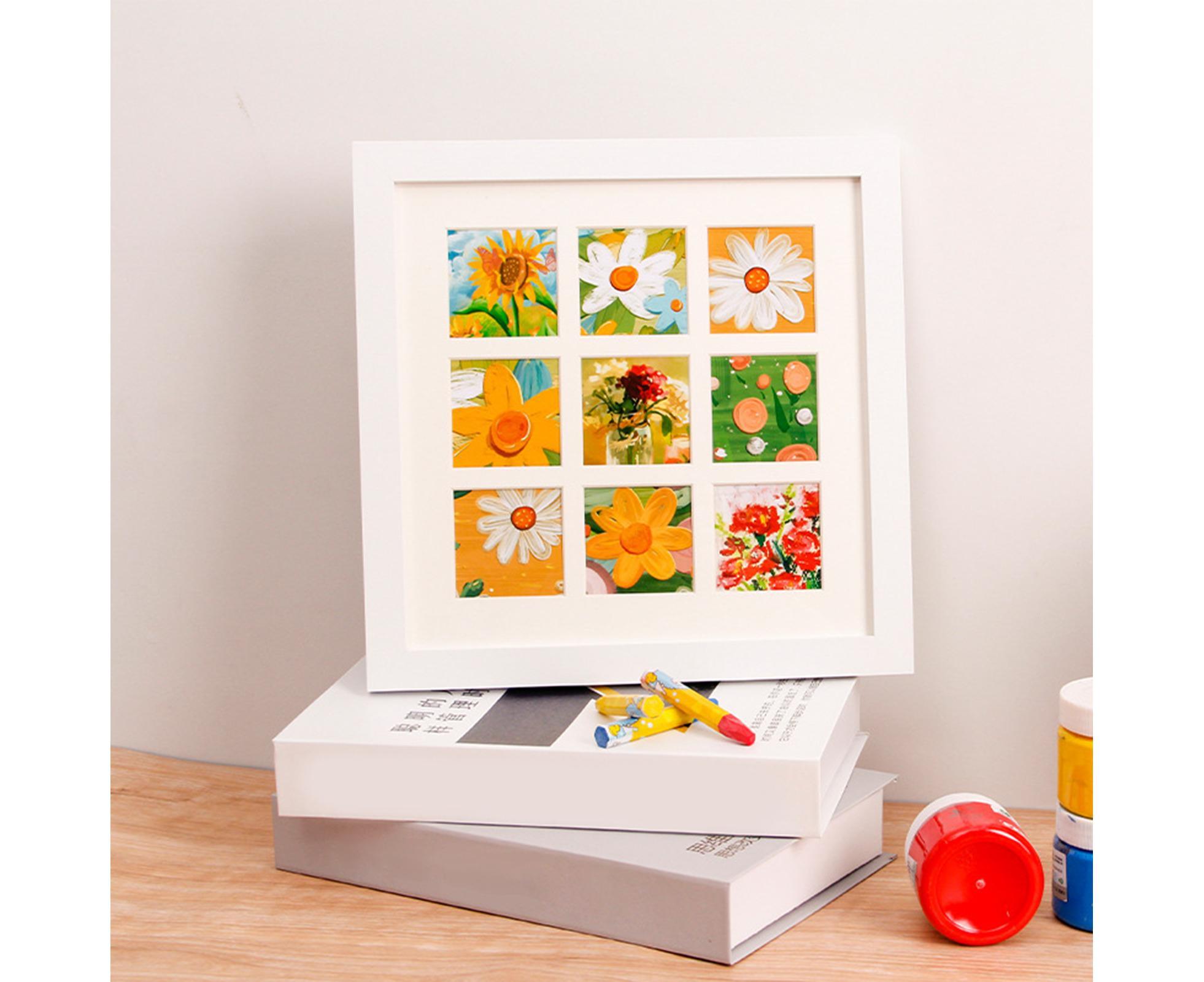 1 Set Painting Frame Not Easily Deformed Sturdy Square 4/9 Grids Picture Display Stands Home Supply - White - Image 5