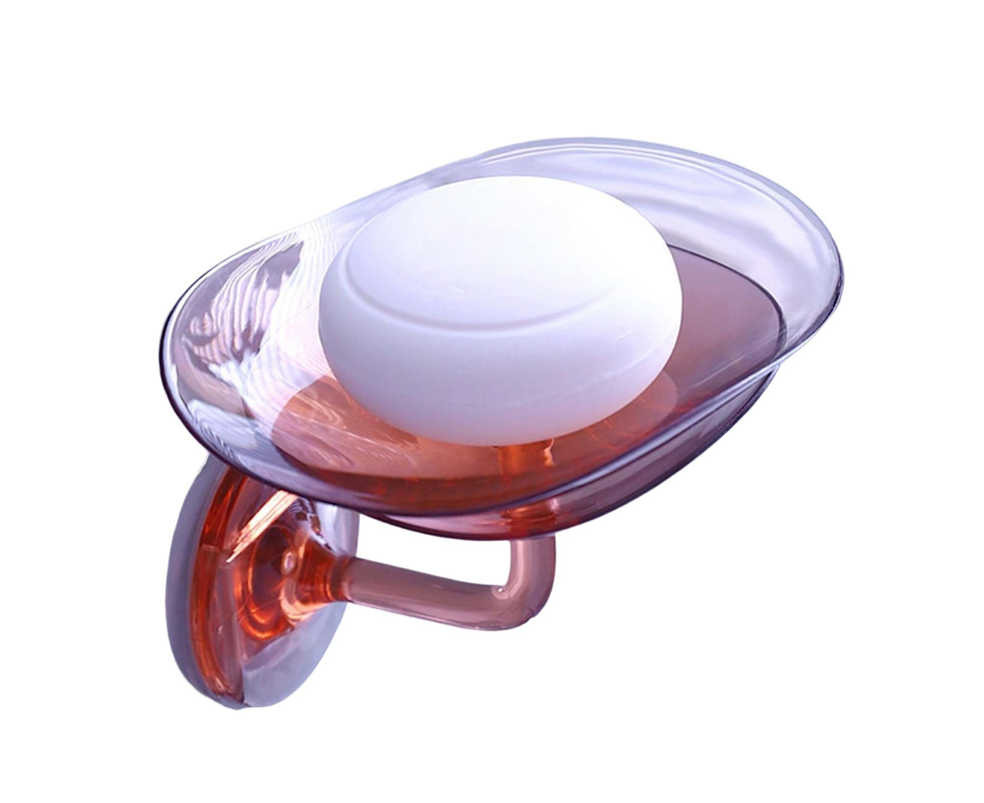 1 Set Soap Holder Wall Mounted Punch-free Self Adhesive with Draining Hole Petal Shape Bathroom Shower Soap Dish Household Supplies - Pink - Image 1