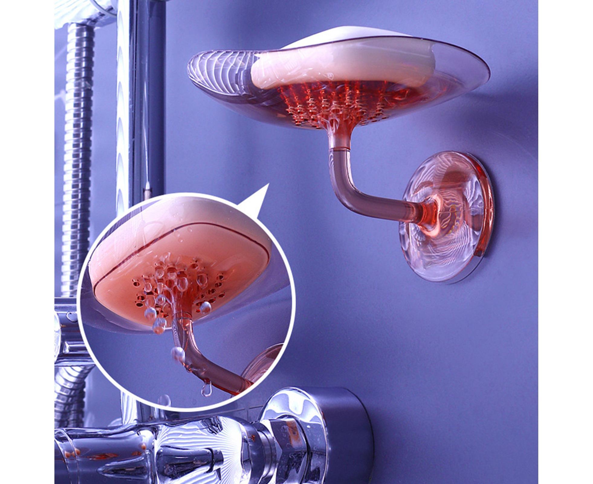 1 Set Soap Holder Wall Mounted Punch-free Self Adhesive with Draining Hole Petal Shape Bathroom Shower Soap Dish Household Supplies - Pink - Image 6
