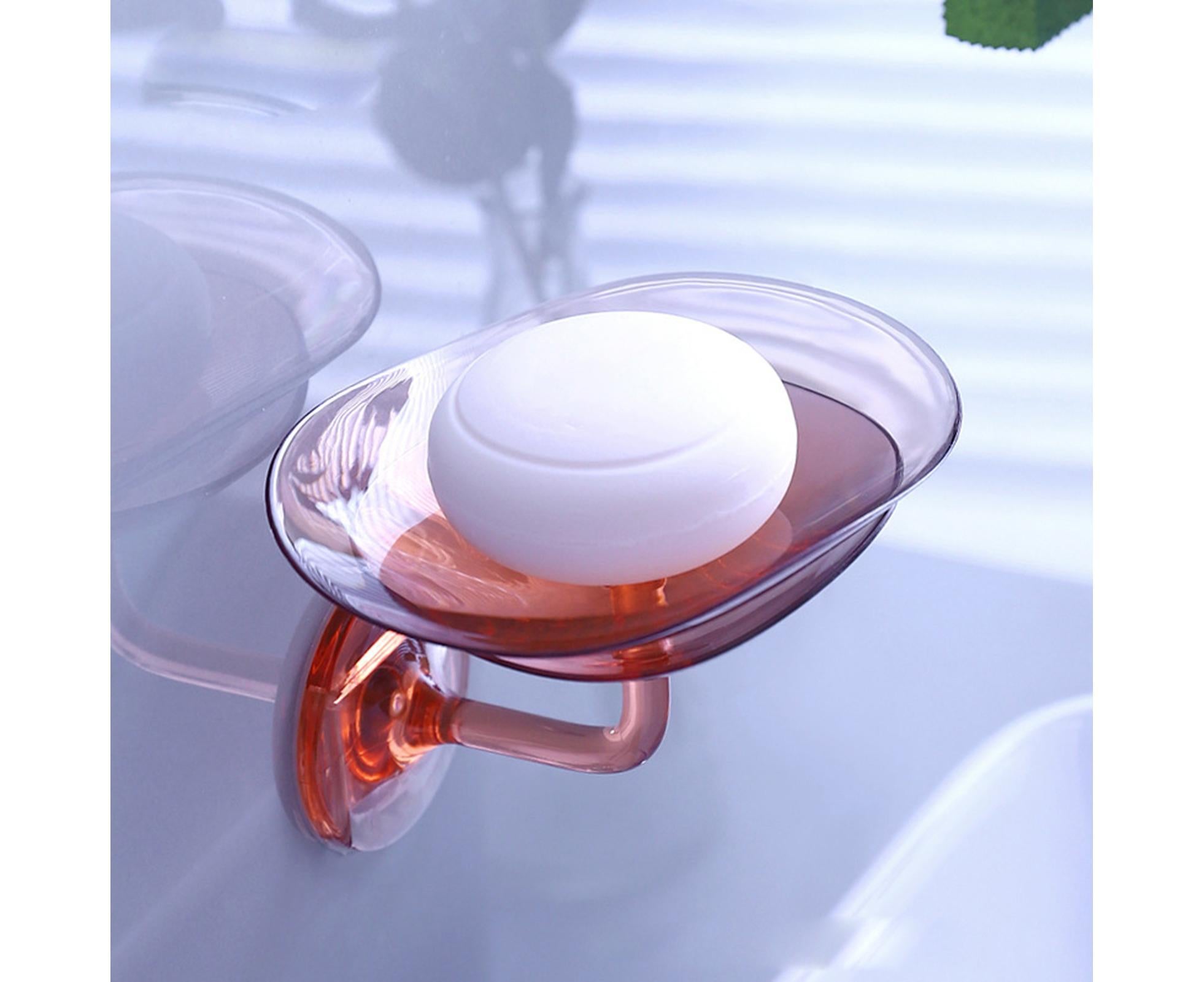 1 Set Soap Holder Wall Mounted Punch-free Self Adhesive with Draining Hole Petal Shape Bathroom Shower Soap Dish Household Supplies - Pink - Image 8