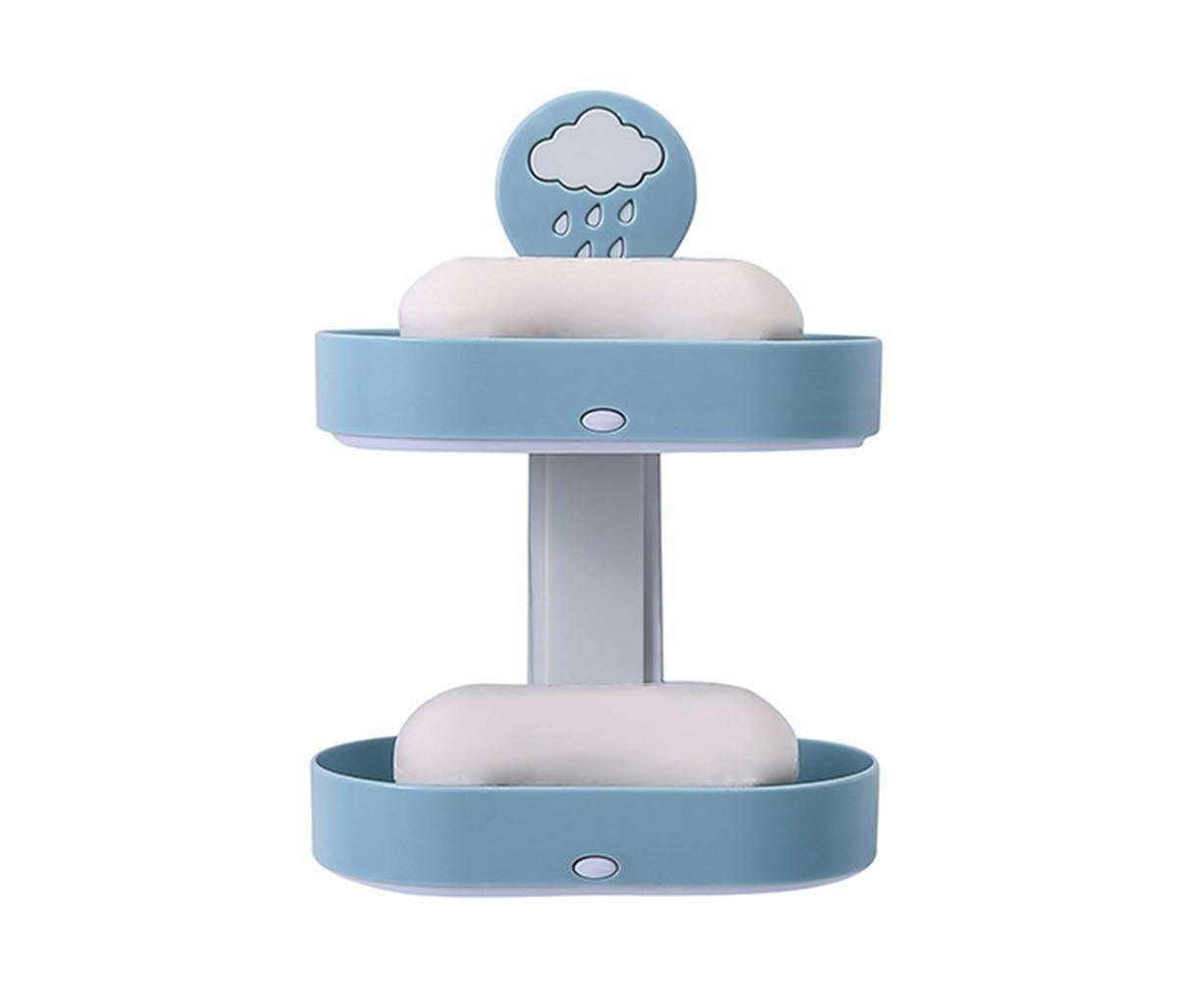 2-layer Cute Cloud Punch Free Soap Storage Box Draining Rack Bathroom Organizer-Light Blue - Image 1