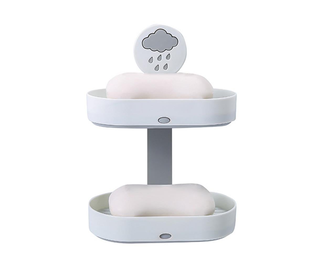 2-layer Cute Cloud Punch Free Soap Storage Box Draining Rack Bathroom Organizer-Light Blue - Image 6