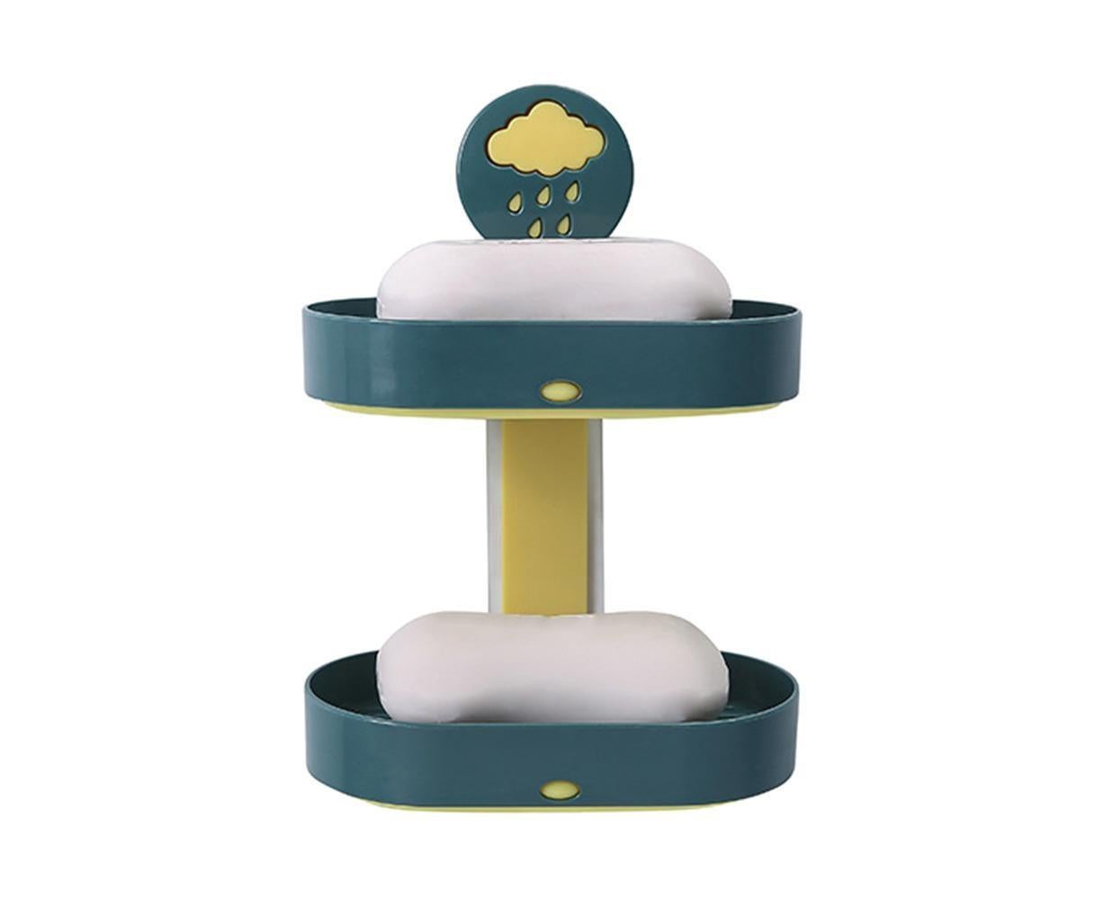 2-layer Cute Cloud Punch Free Soap Storage Box Draining Rack Bathroom Organizer-Light Blue - Image 7