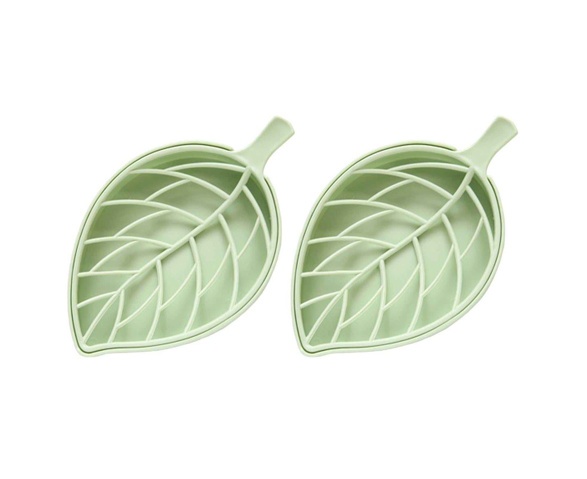 2Pcs Soap Drain Boxes Creative Shape Drainage Design High Durability Dual Layer Store Soaps Punch Free Leaf-Shaped Desktop Soap Trays for Bathroom-Green - Image 1