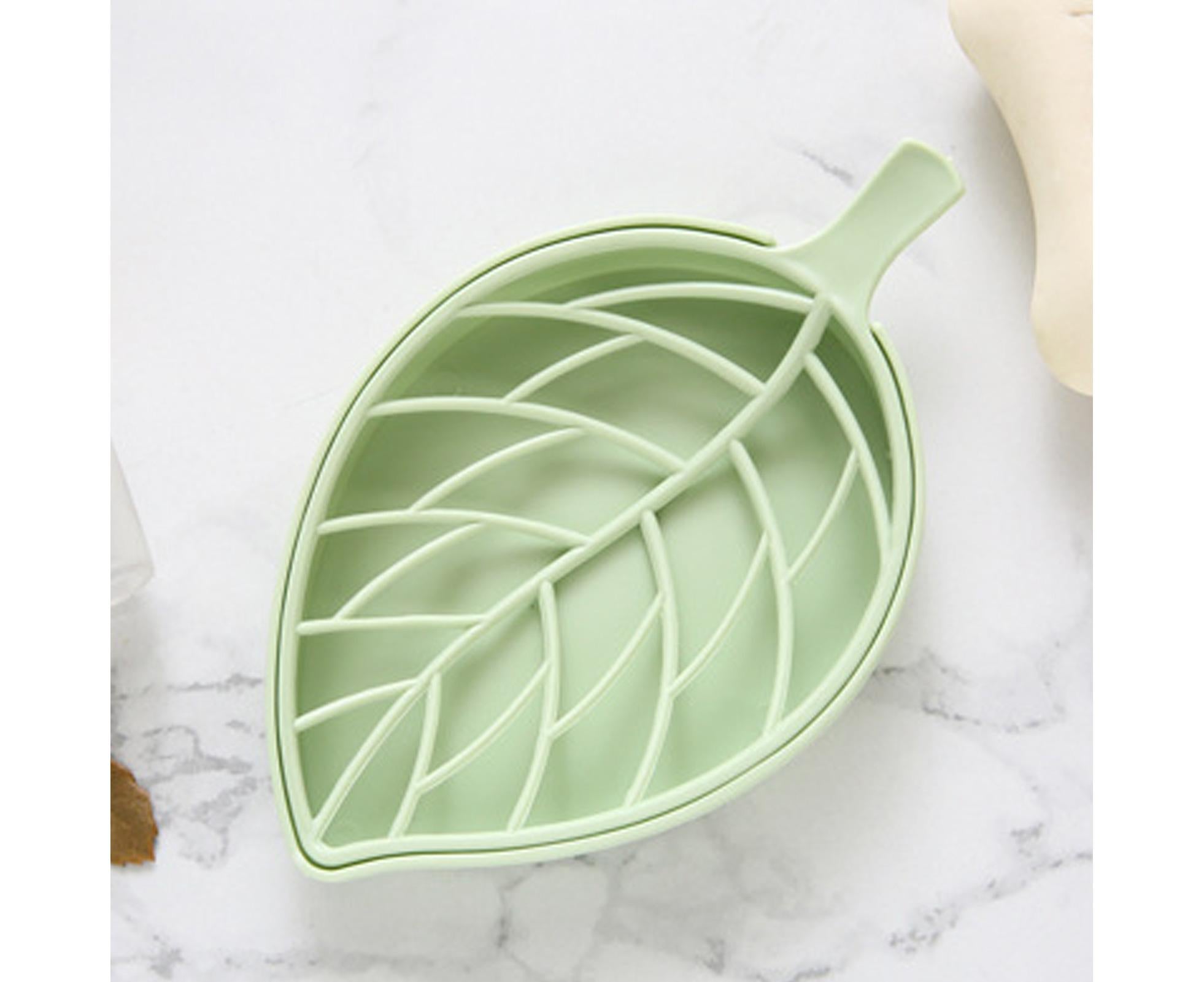 2Pcs Soap Drain Boxes Creative Shape Drainage Design High Durability Dual Layer Store Soaps Punch Free Leaf-Shaped Desktop Soap Trays for Bathroom-Green - Image 3