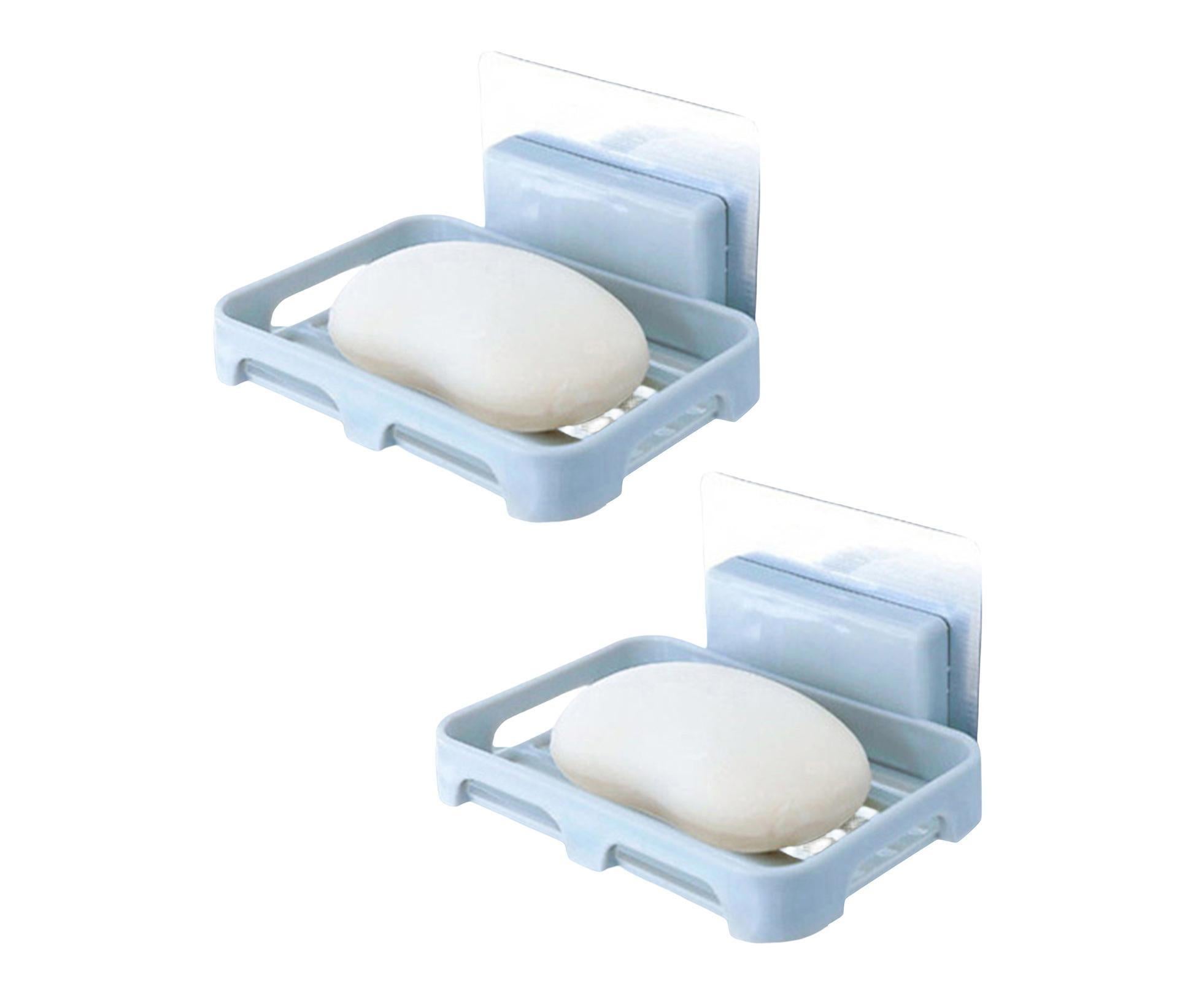 2Pcs/Set Soap Box No Drilling Easy to Install Ventilated Drained Wall Mounted Shower Soap Holder for Bathroom-Blue - Image 1