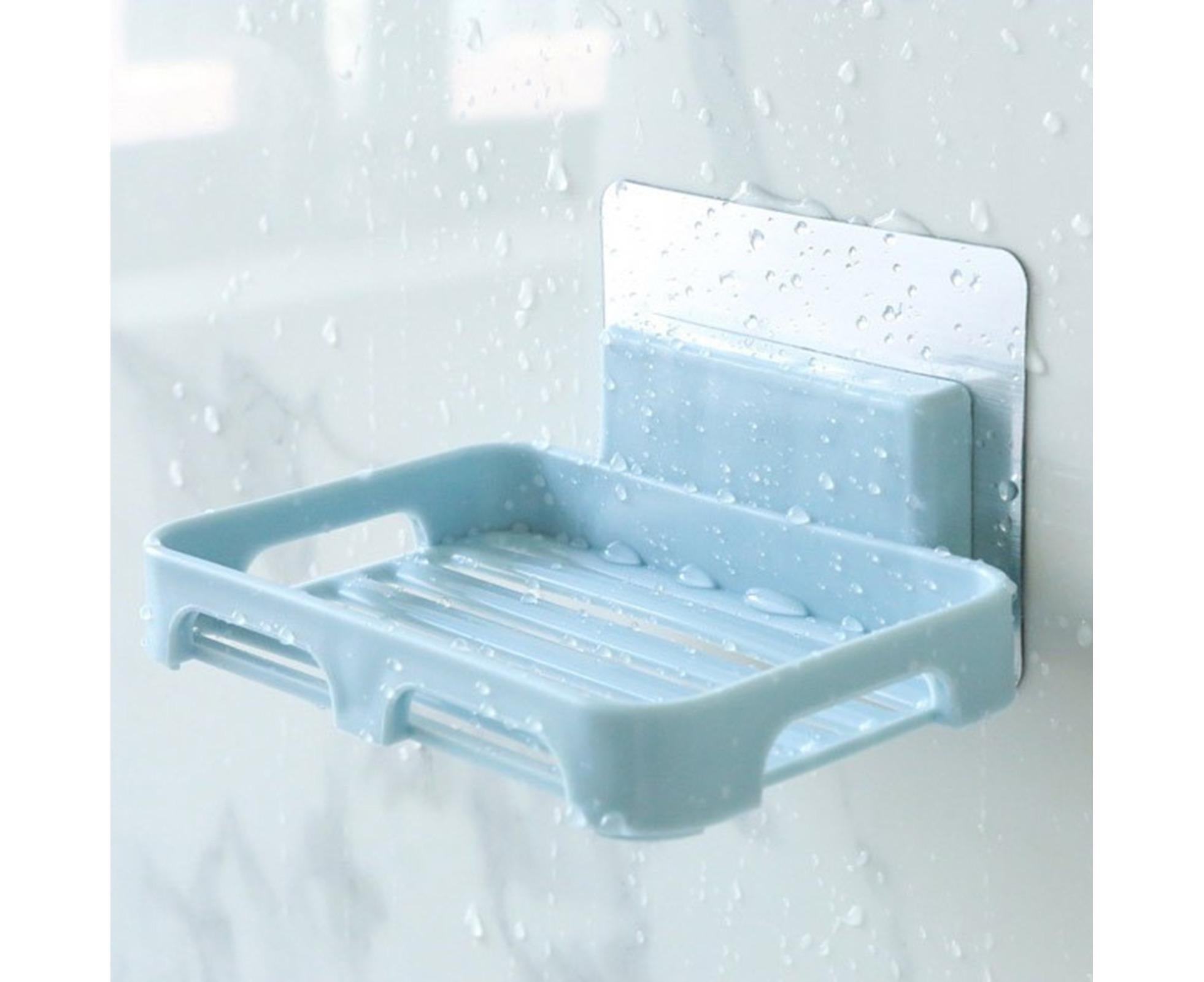 2Pcs/Set Soap Box No Drilling Easy to Install Ventilated Drained Wall Mounted Shower Soap Holder for Bathroom-Blue - Image 4