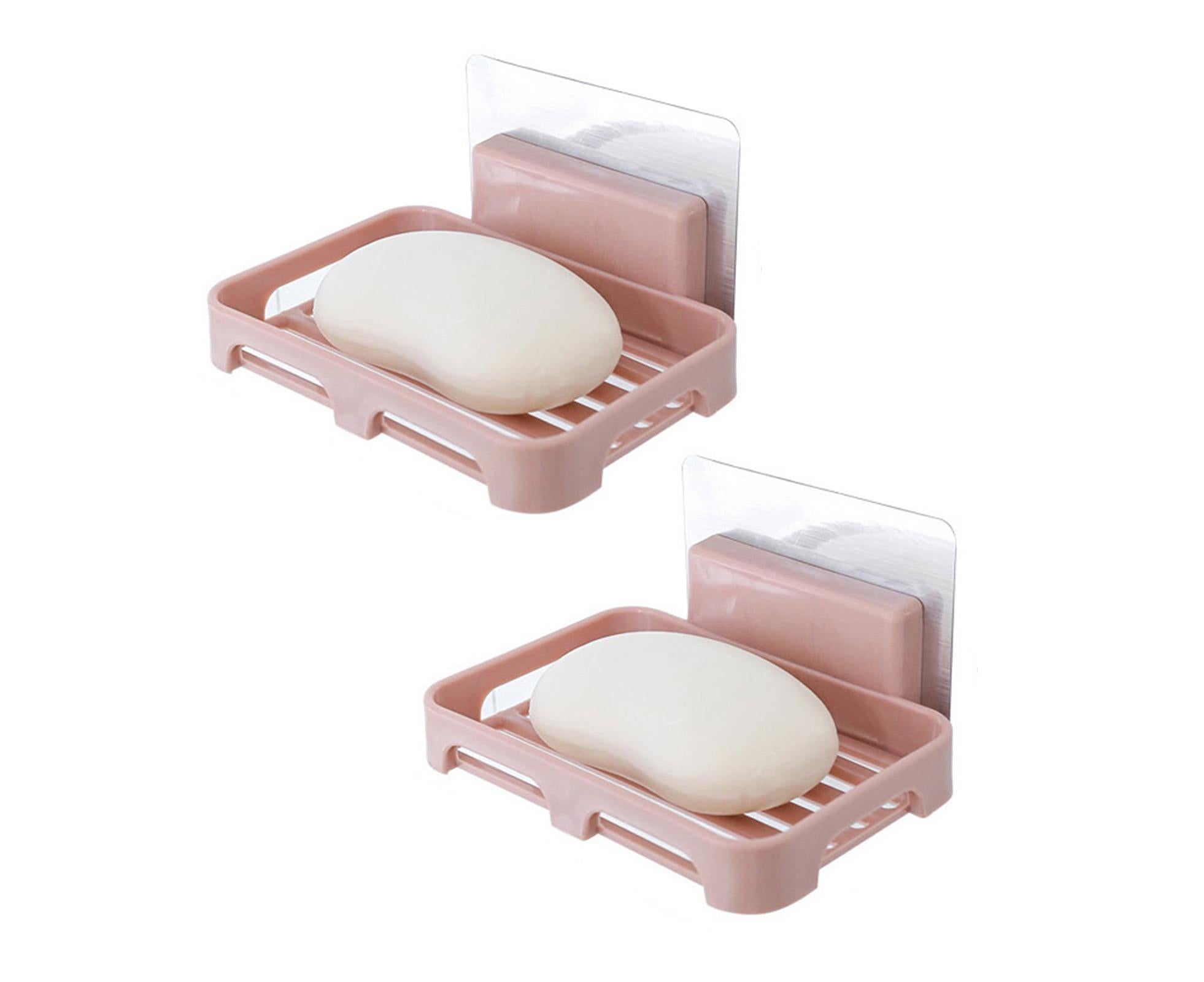 2Pcs/Set Soap Box No Drilling Easy to Install Ventilated Drained Wall Mounted Shower Soap Holder for Bathroom-Pink - Image 1