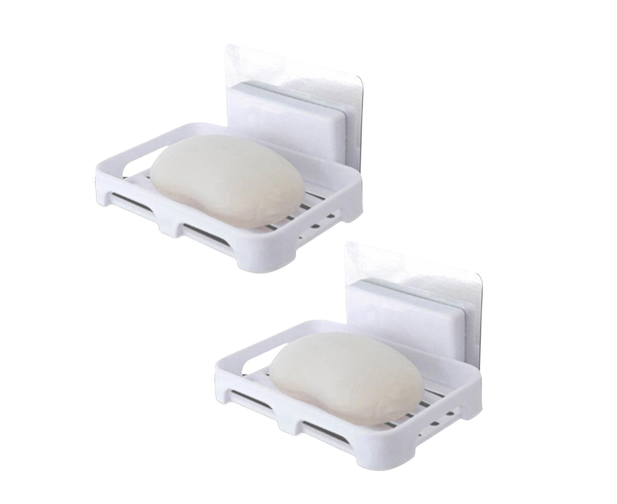 2Pcs/Set Soap Box No Drilling Easy to Install Ventilated Drained Wall Mounted Shower Soap Holder for Bathroom-White - Image 1