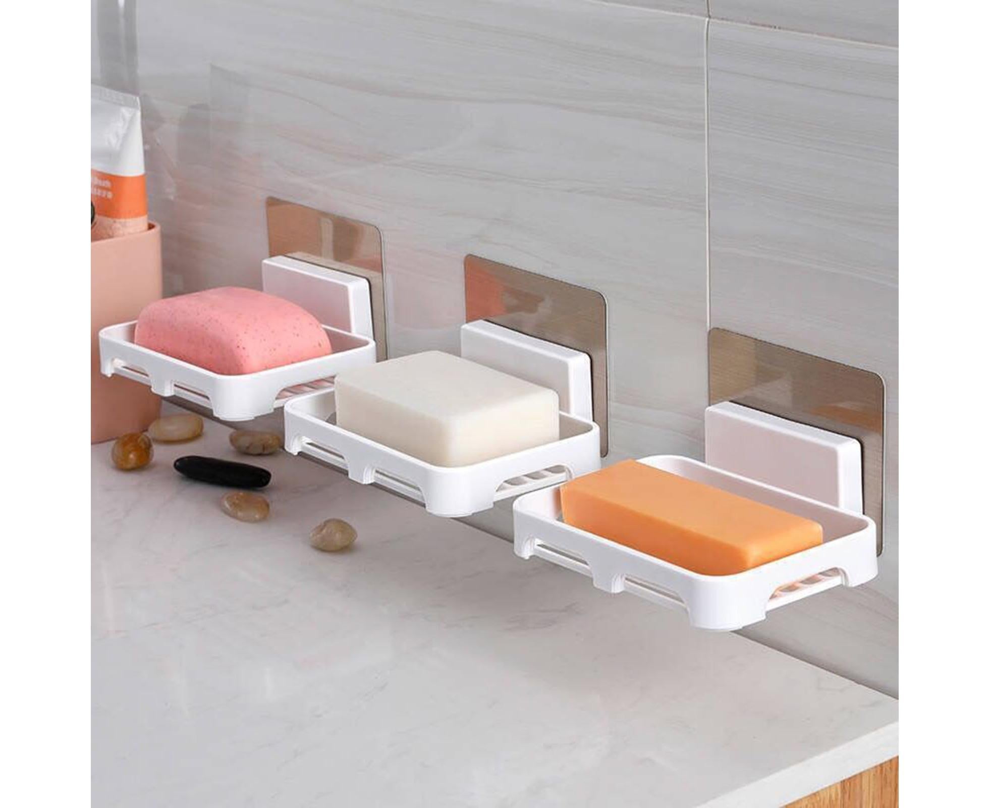 2Pcs/Set Soap Box No Drilling Easy to Install Ventilated Drained Wall Mounted Shower Soap Holder for Bathroom-White - Image 3