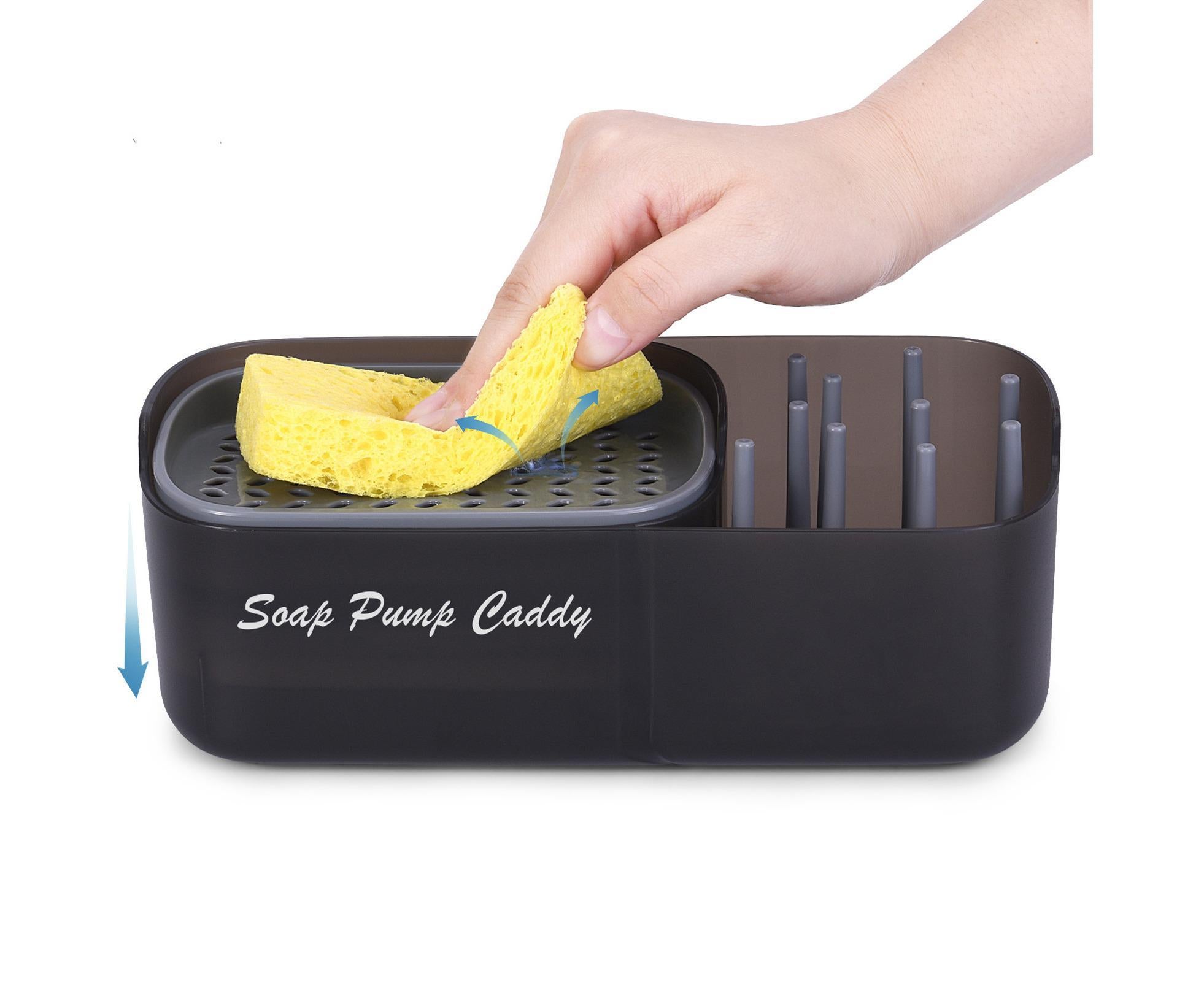 3-in-1 Multi-functional Soap Box with Sponge Holder Hollow Drain Pan Instant Refill Countertop Sink Dish Washing Liquid Soap Dispenser for Kitchen - Image 1