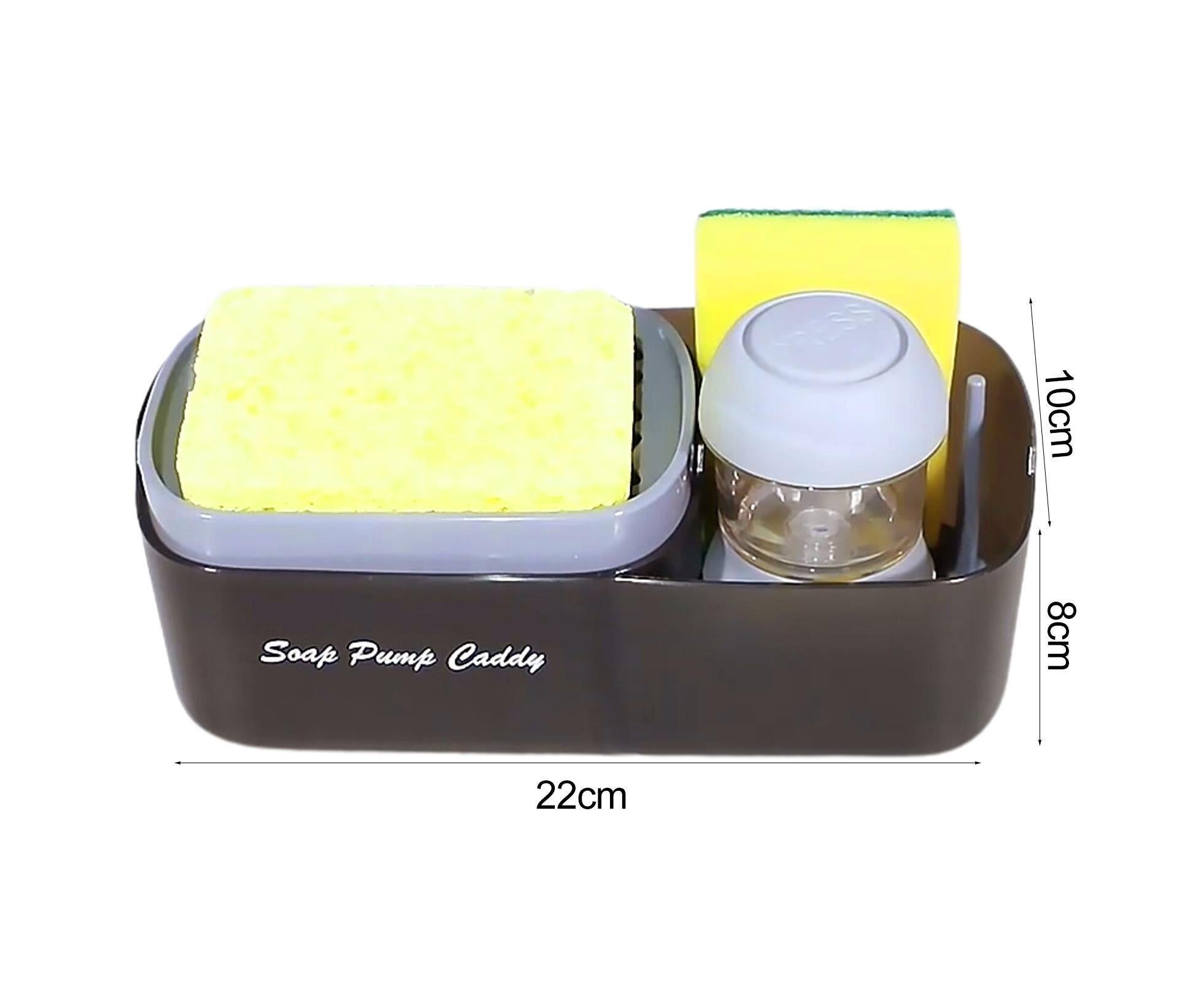 3-in-1 Multi-functional Soap Box with Sponge Holder Hollow Drain Pan Instant Refill Countertop Sink Dish Washing Liquid Soap Dispenser for Kitchen - Image 2