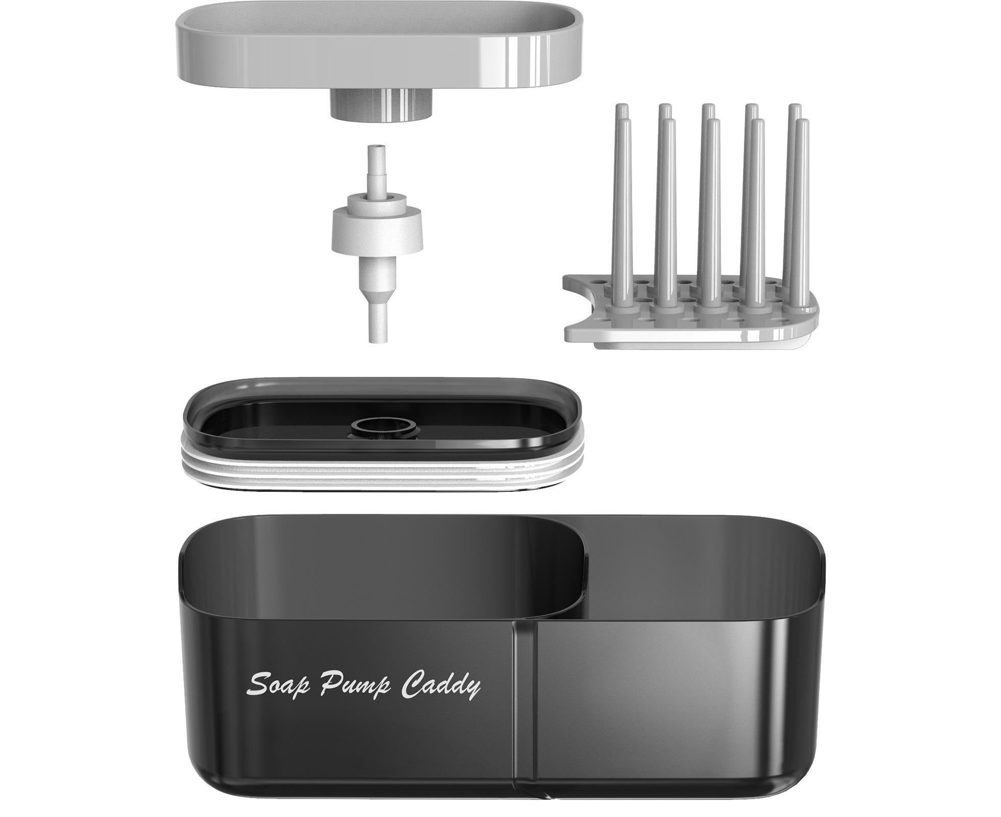 3-in-1 Multi-functional Soap Box with Sponge Holder Hollow Drain Pan Instant Refill Countertop Sink Dish Washing Liquid Soap Dispenser for Kitchen - Image 3