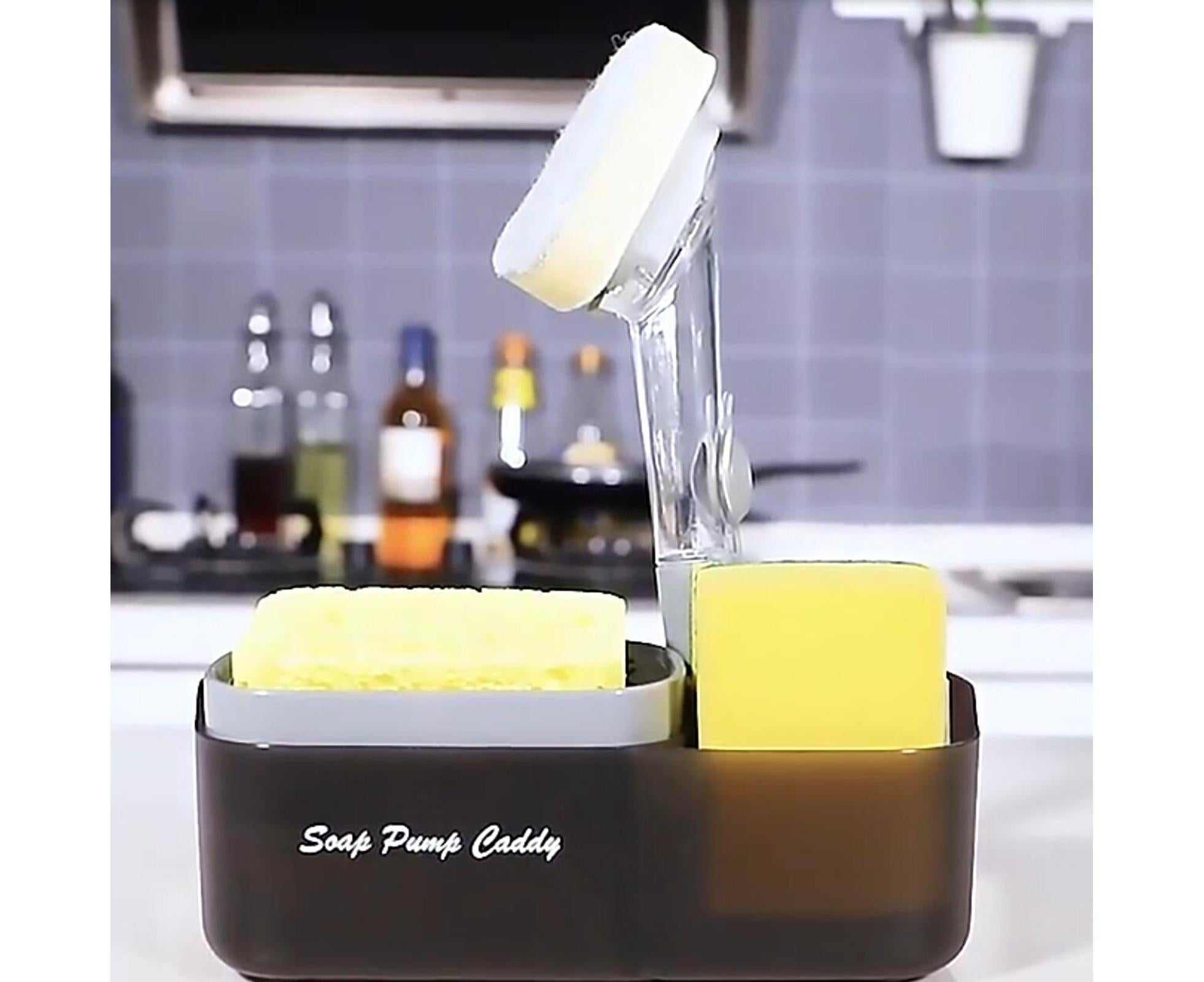 3-in-1 Multi-functional Soap Box with Sponge Holder Hollow Drain Pan Instant Refill Countertop Sink Dish Washing Liquid Soap Dispenser for Kitchen - Image 5