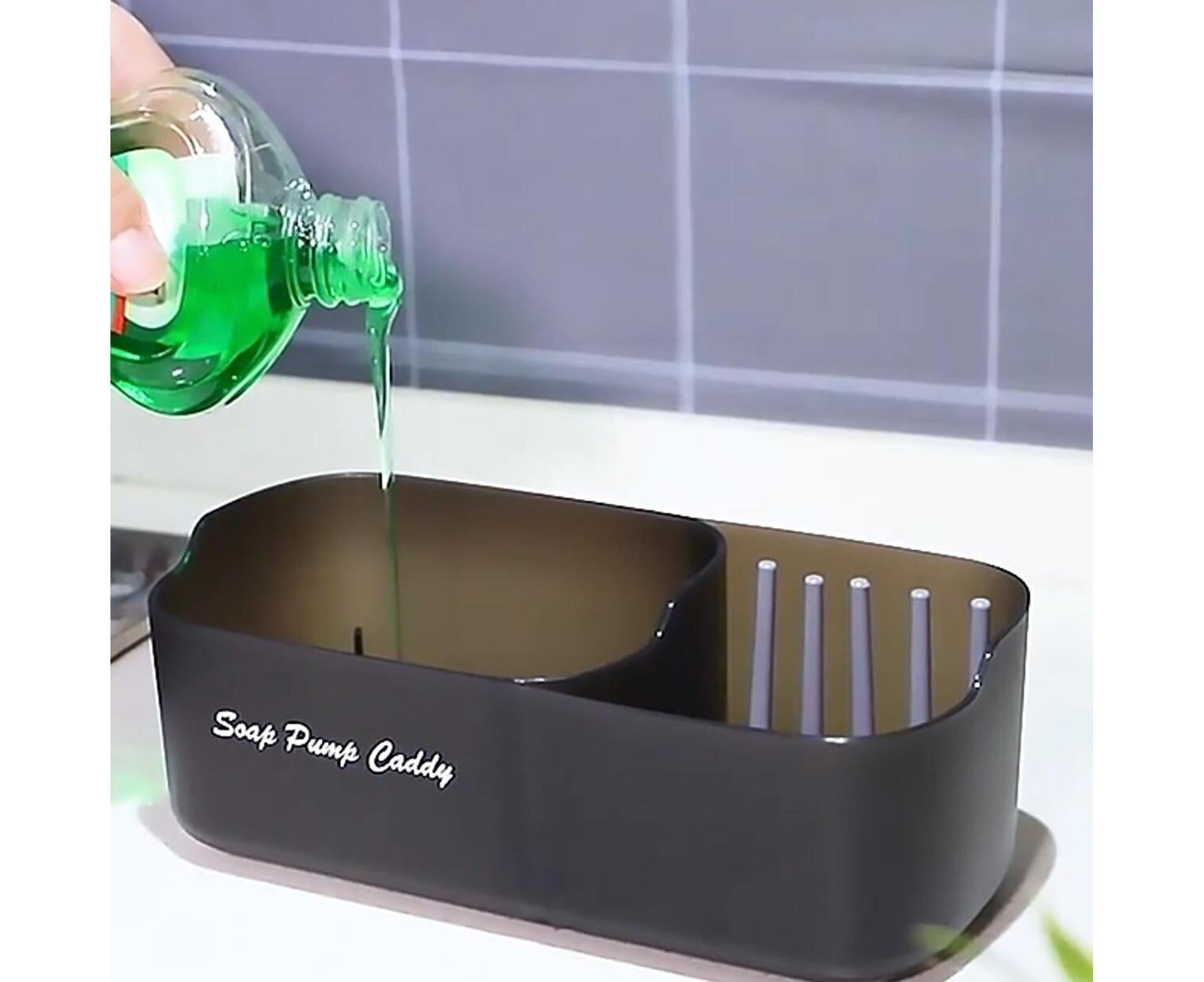3-in-1 Multi-functional Soap Box with Sponge Holder Hollow Drain Pan Instant Refill Countertop Sink Dish Washing Liquid Soap Dispenser for Kitchen - Image 8