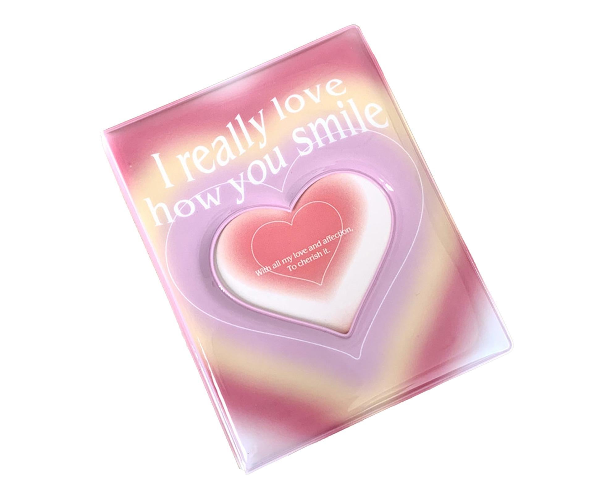 3-inch Photo Album Plastic Sealed Single Compartment Heart Pattern Black Pink Postcard Cinema Ticket Album Student Supplies - Pink - Image 1