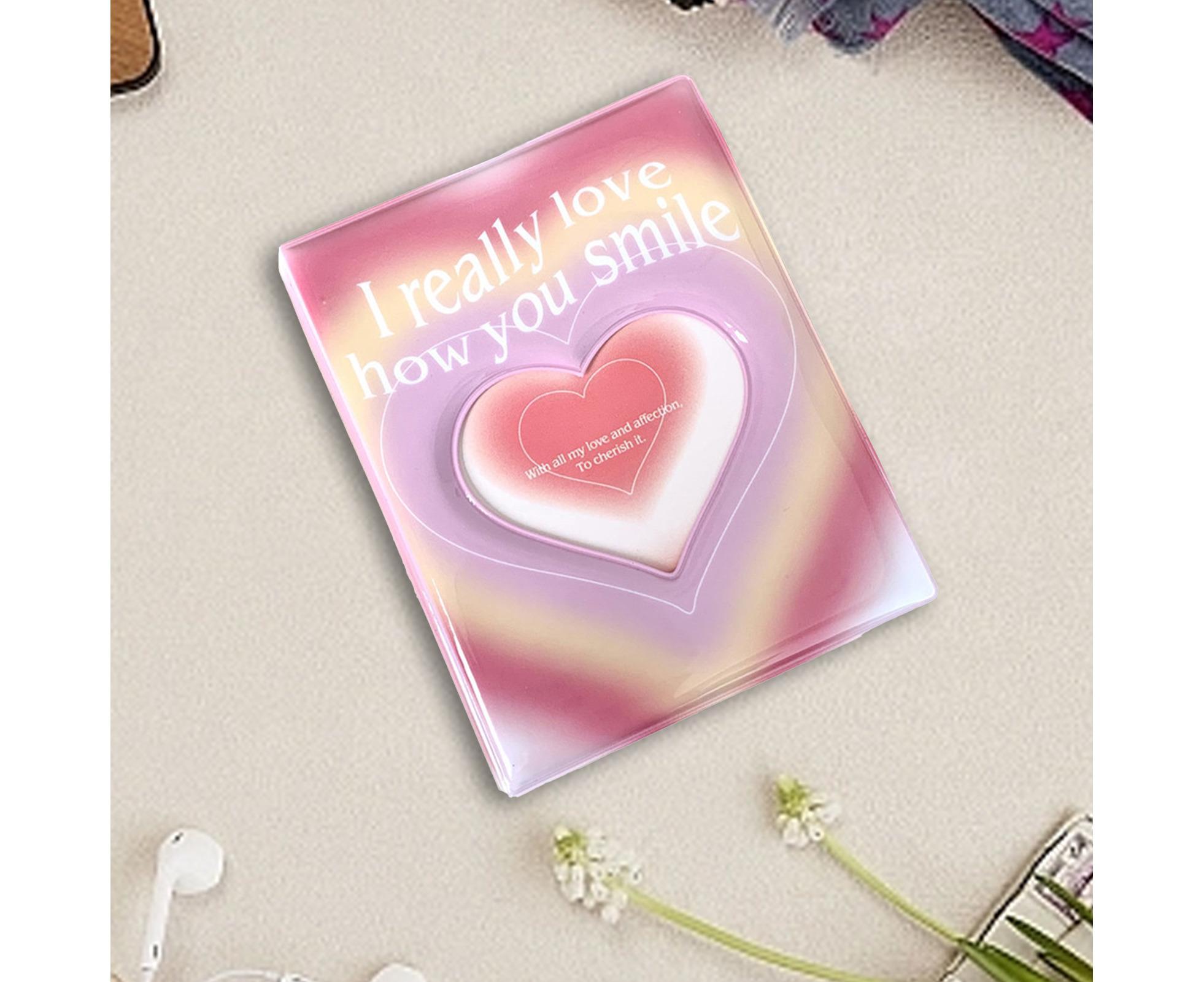 3-inch Photo Album Plastic Sealed Single Compartment Heart Pattern Black Pink Postcard Cinema Ticket Album Student Supplies - Pink - Image 3