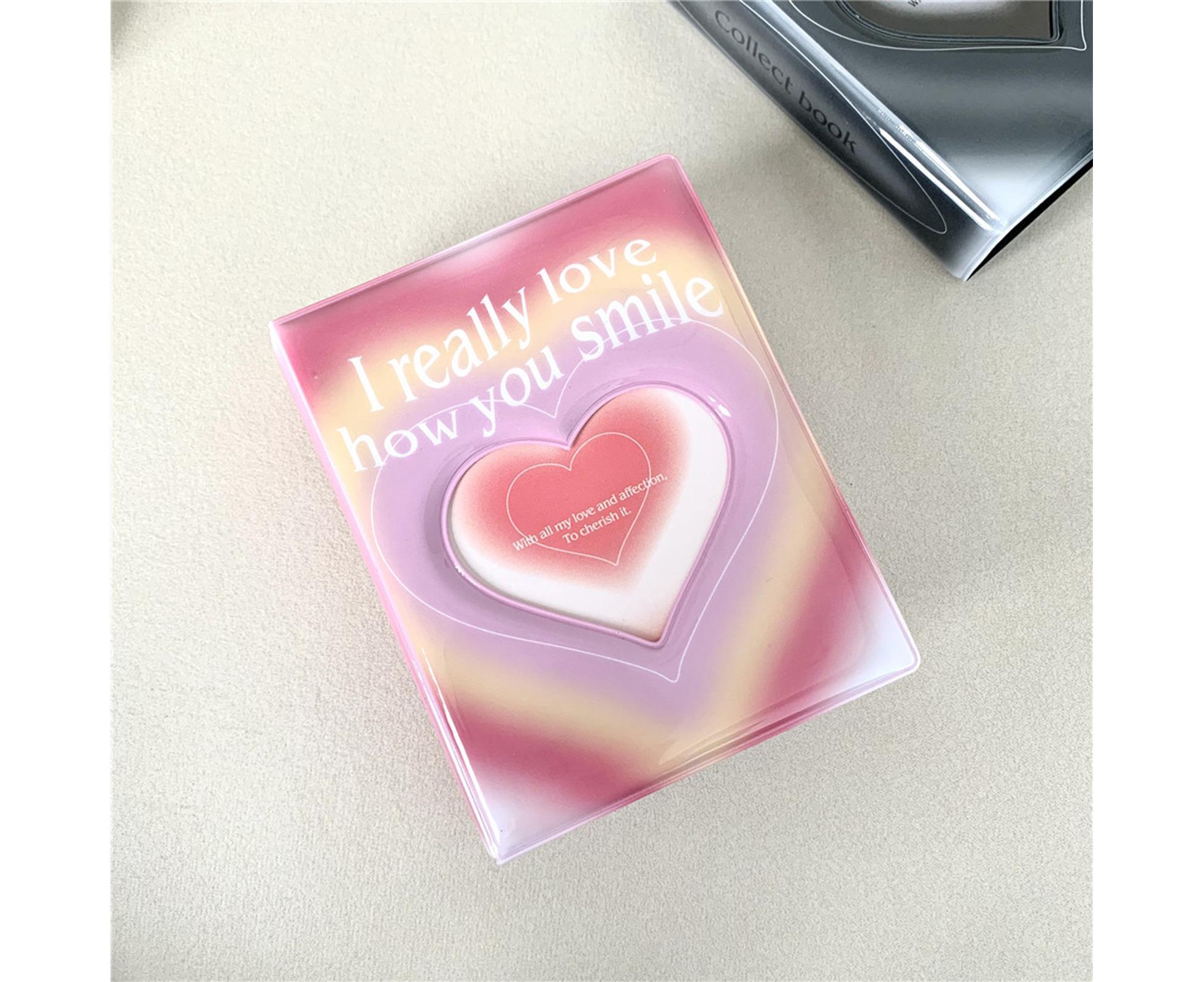 3-inch Photo Album Plastic Sealed Single Compartment Heart Pattern Black Pink Postcard Cinema Ticket Album Student Supplies - Pink - Image 4