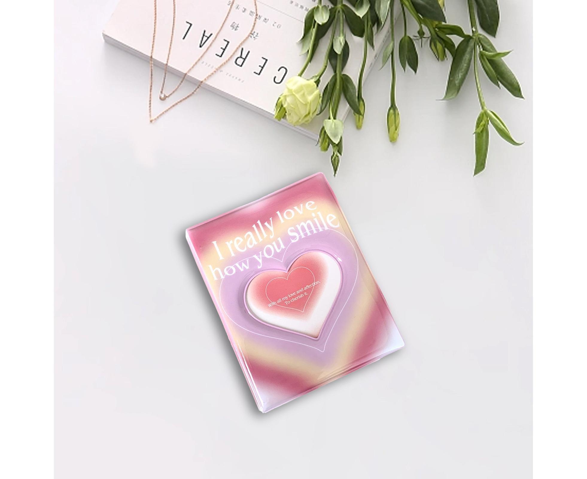 3-inch Photo Album Plastic Sealed Single Compartment Heart Pattern Black Pink Postcard Cinema Ticket Album Student Supplies - Pink - Image 5