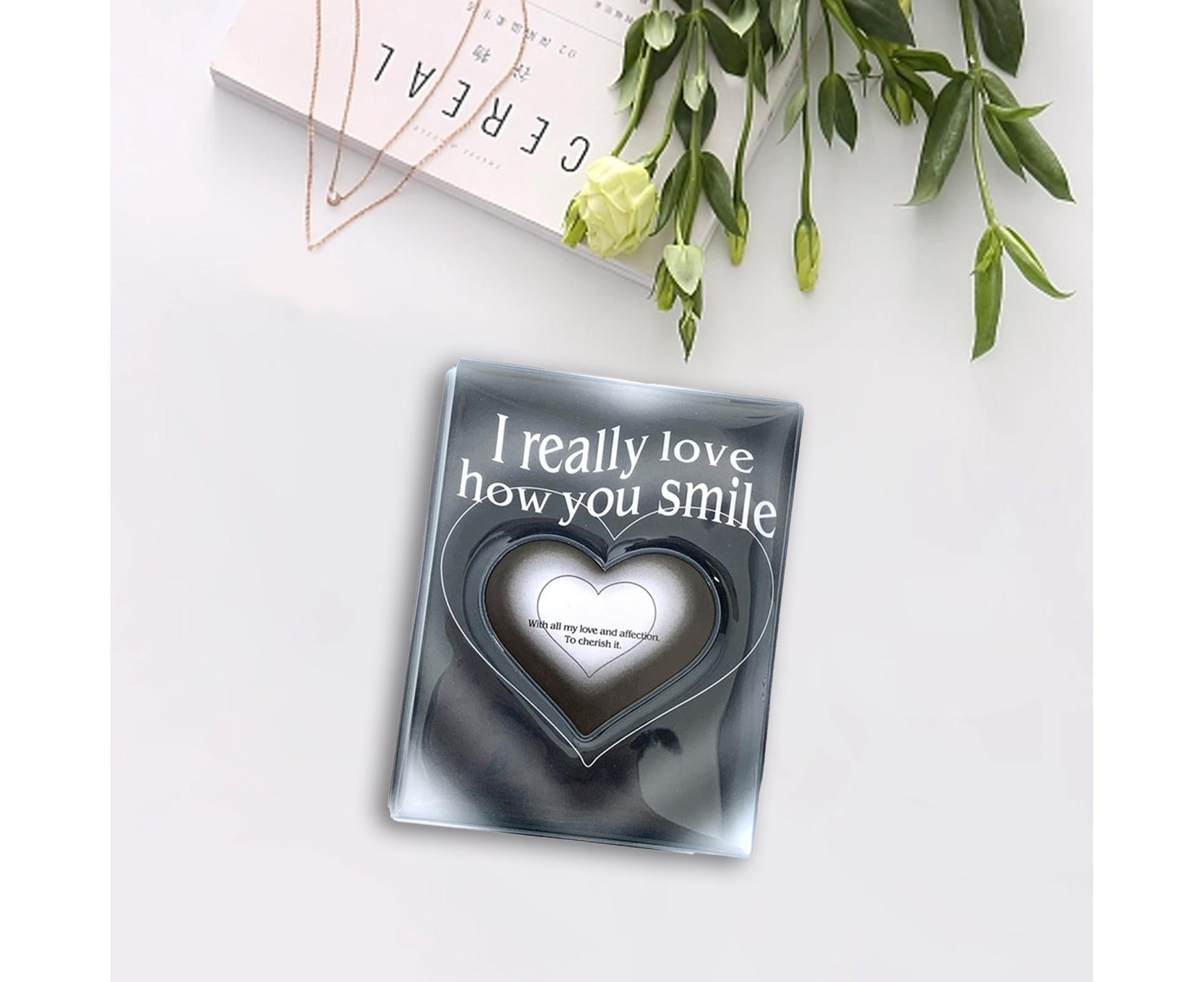 3-inch Photo Album Plastic Sealed Single Compartment Heart Pattern Black Pink Postcard Cinema Ticket Album Student Supplieslack - Image 3