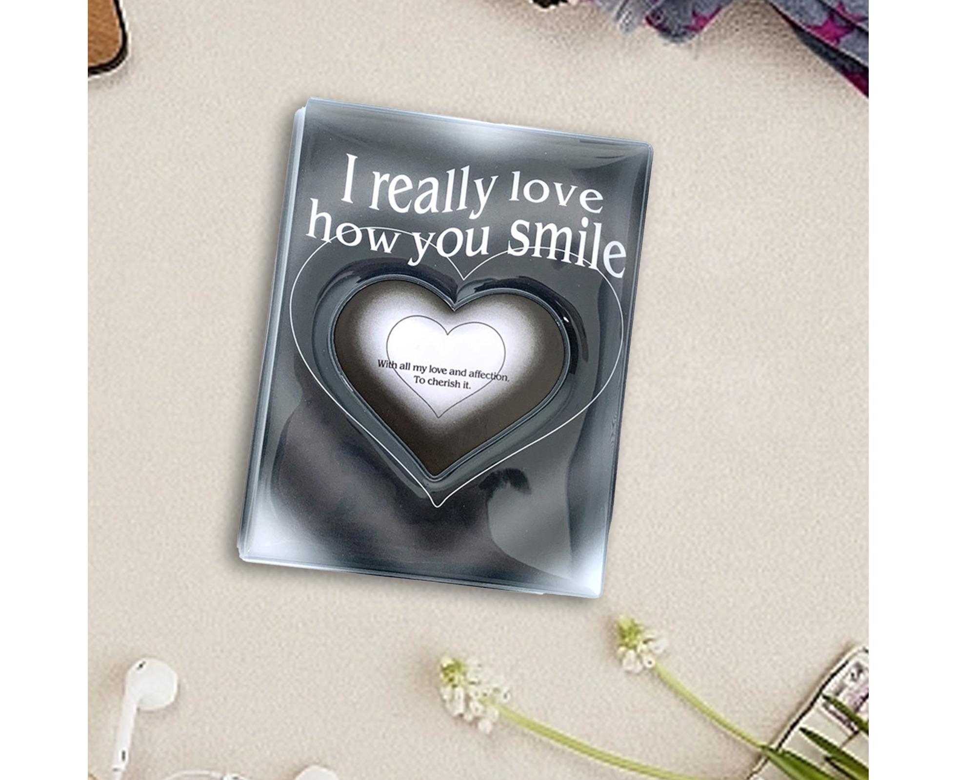 3-inch Photo Album Plastic Sealed Single Compartment Heart Pattern Black Pink Postcard Cinema Ticket Album Student Supplieslack - Image 4