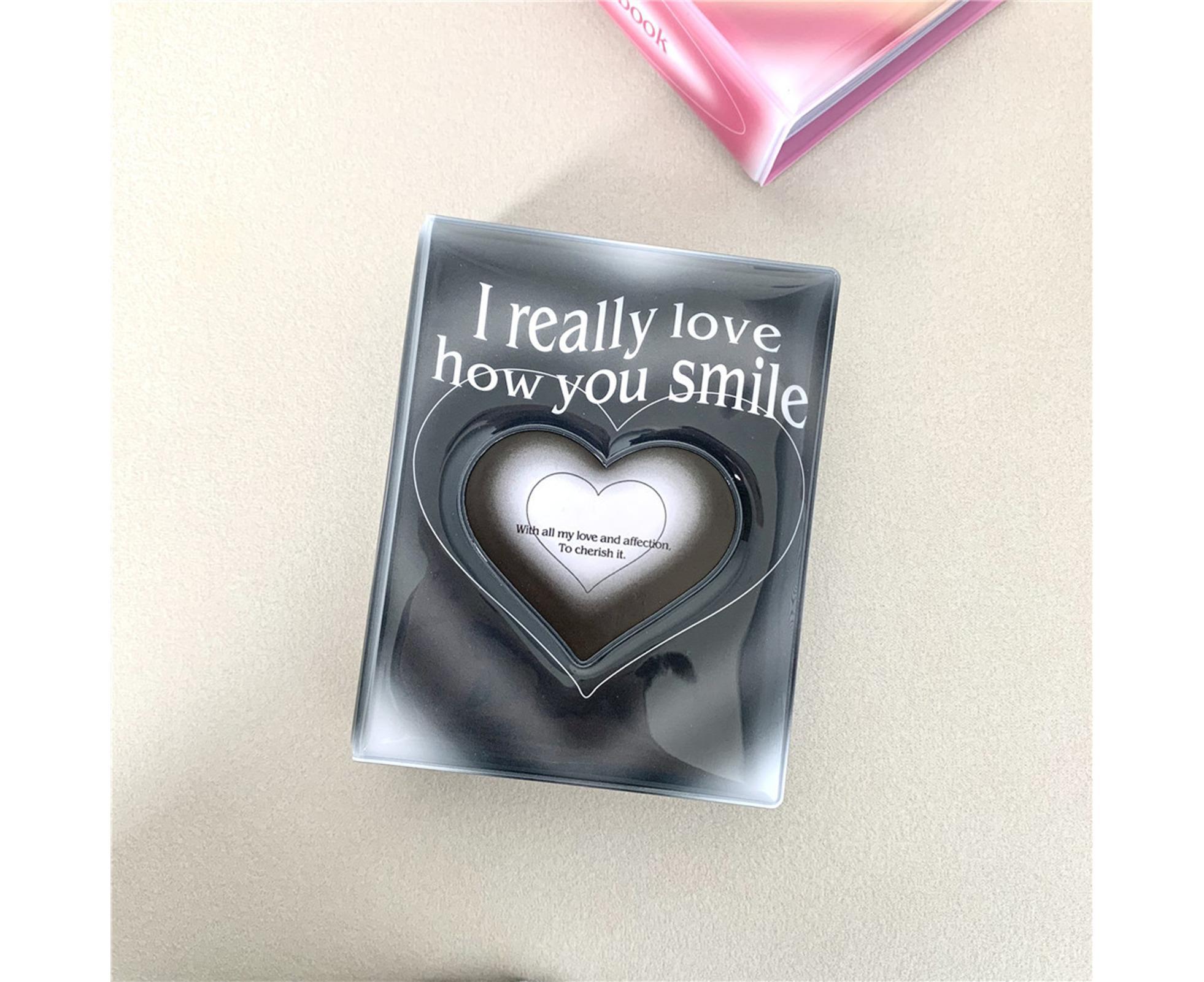 3-inch Photo Album Plastic Sealed Single Compartment Heart Pattern Black Pink Postcard Cinema Ticket Album Student Supplieslack - Image 5