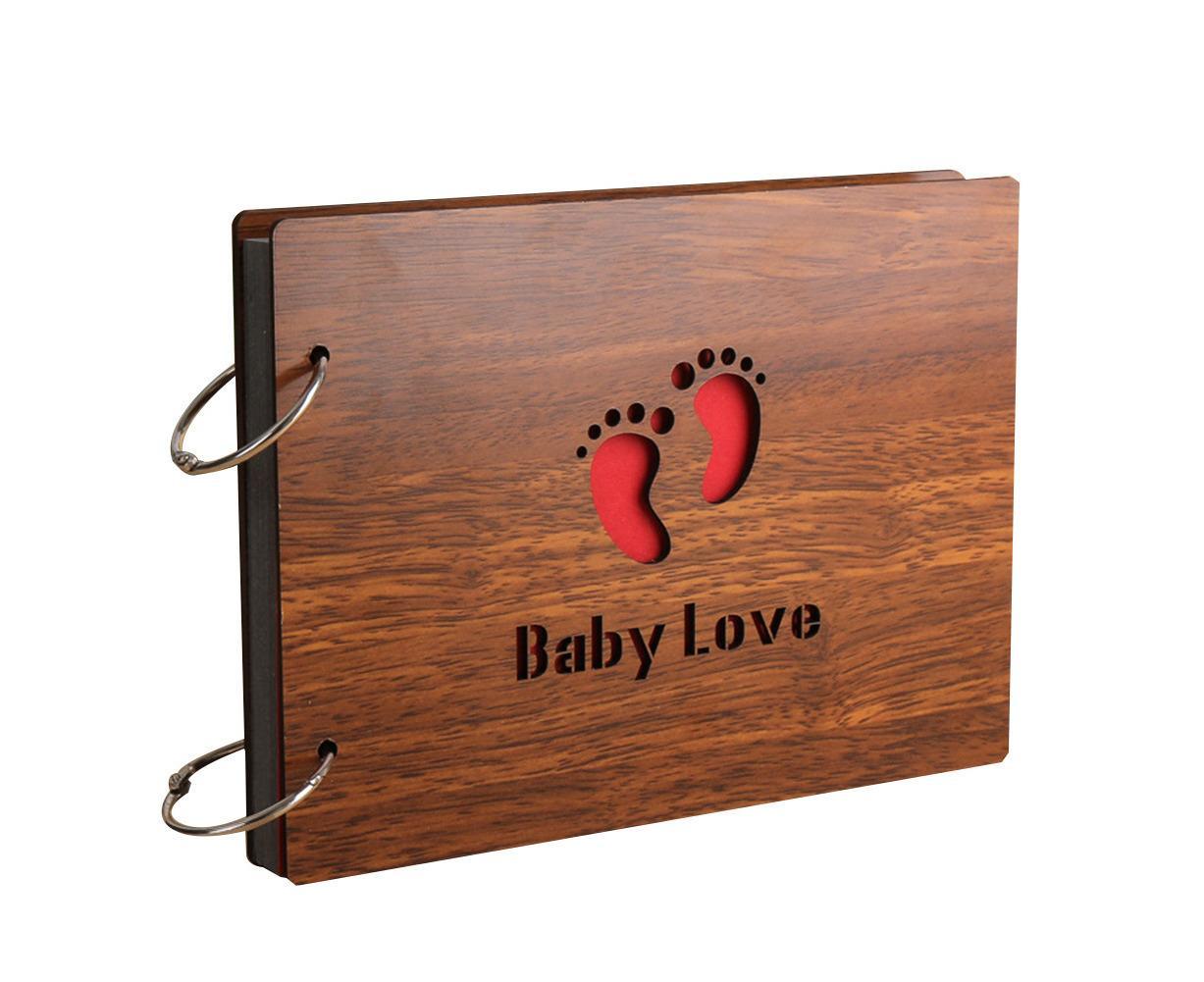 8 inch Vintage Wood Cover Photo Album Book Black Pages Anniversary Scrapbook - Image 1