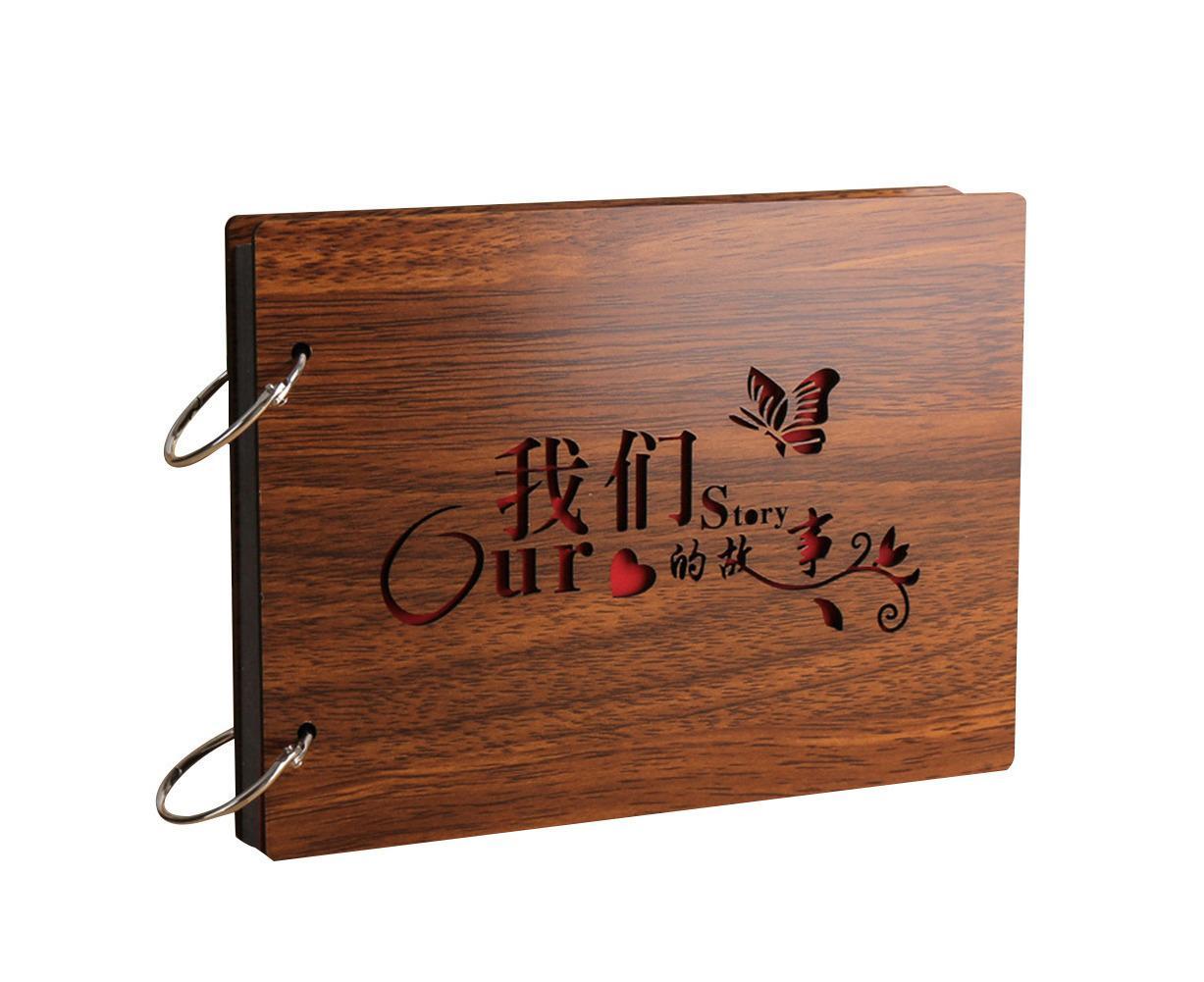 8 inch Vintage Wood Cover Photo Album Book Black Pages Anniversary Scrapbook - Image 8