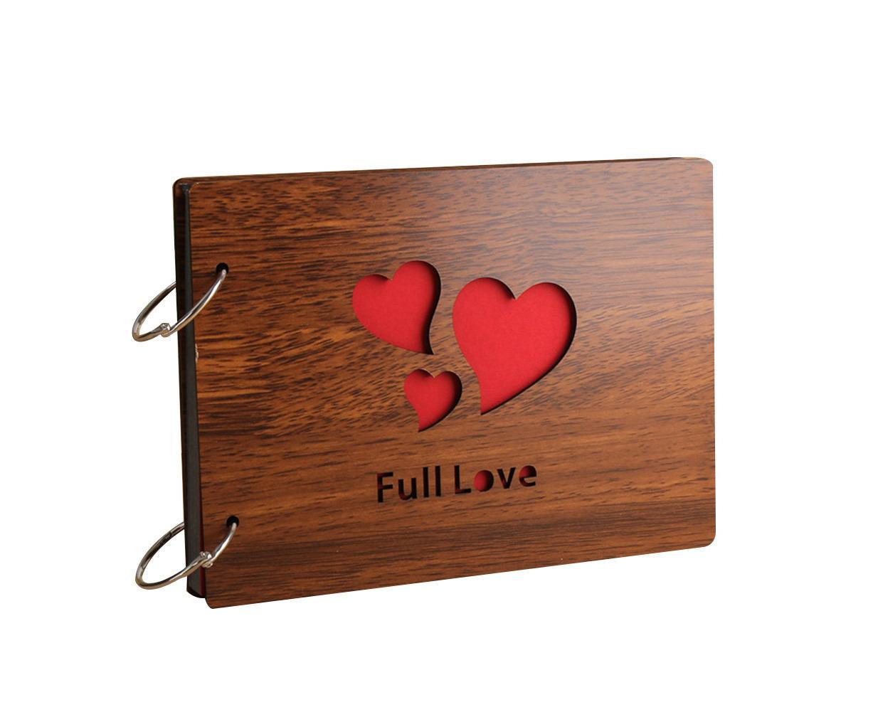 8 inch Vintage Wood Cover Photo Album Book Black Pages Anniversary Scrapbook - Image 1