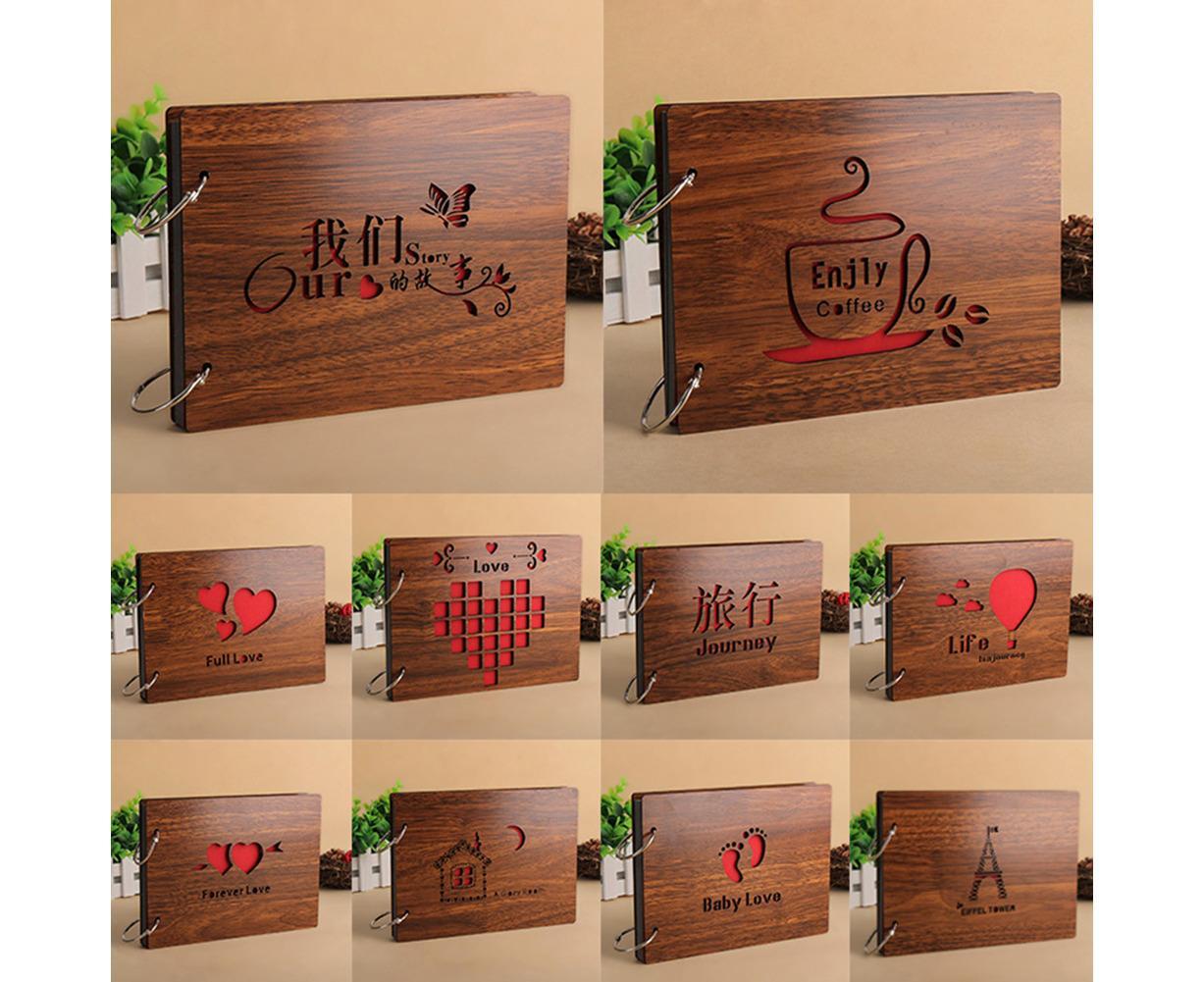 8 inch Vintage Wood Cover Photo Album Book Black Pages Anniversary Scrapbook - Image 3
