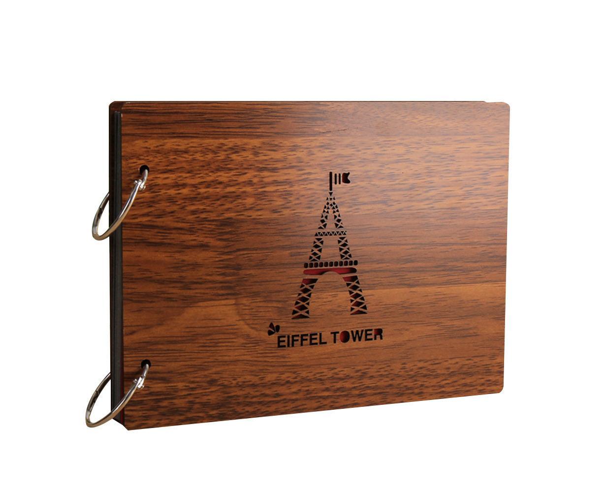8 inch Vintage Wood Cover Photo Album Book Black Pages Anniversary Scrapbook - Image 6