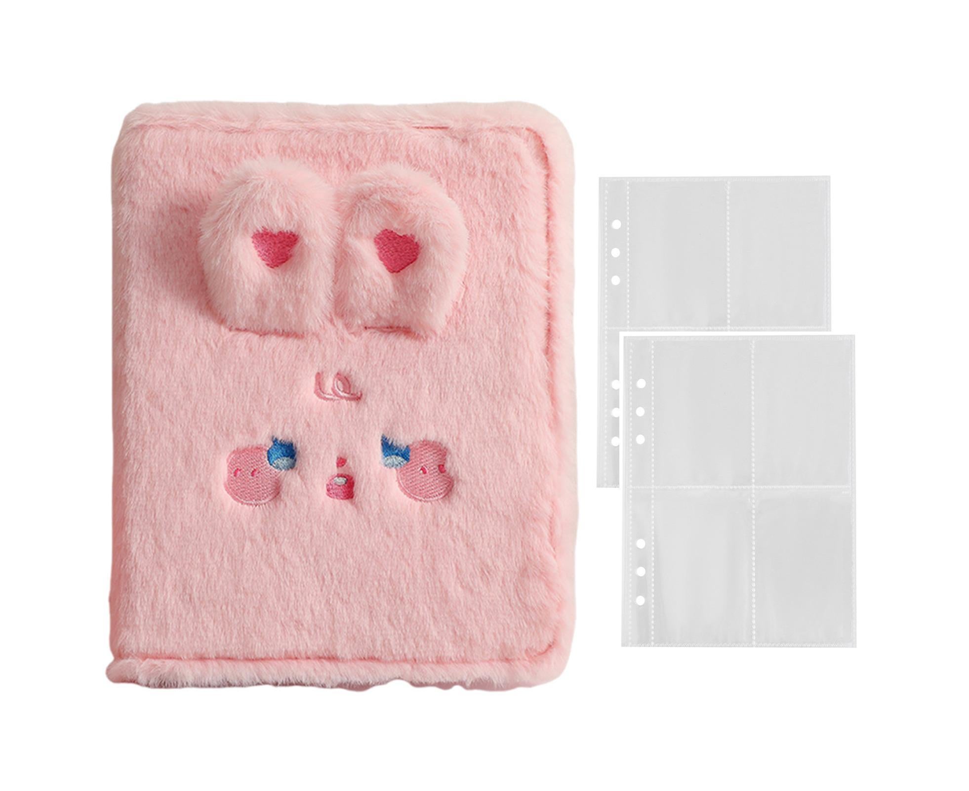 A5 Plush Cartoon Binder with 20 Photo Inner Sleeves Modern Practical Photo Album for Picture Cards Storage - Pink - Image 1