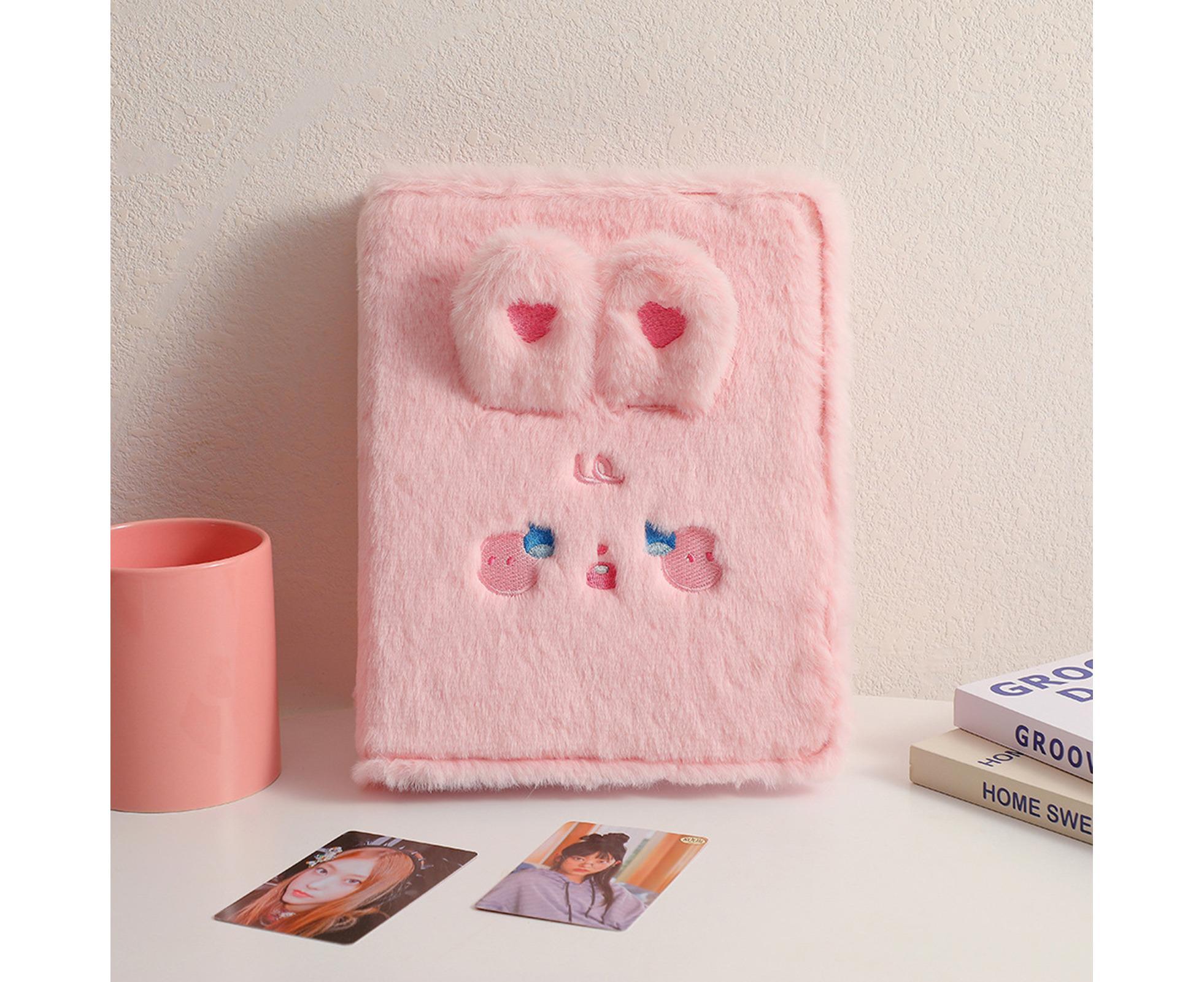A5 Plush Cartoon Binder with 20 Photo Inner Sleeves Modern Practical Photo Album for Picture Cards Storage - Pink - Image 3