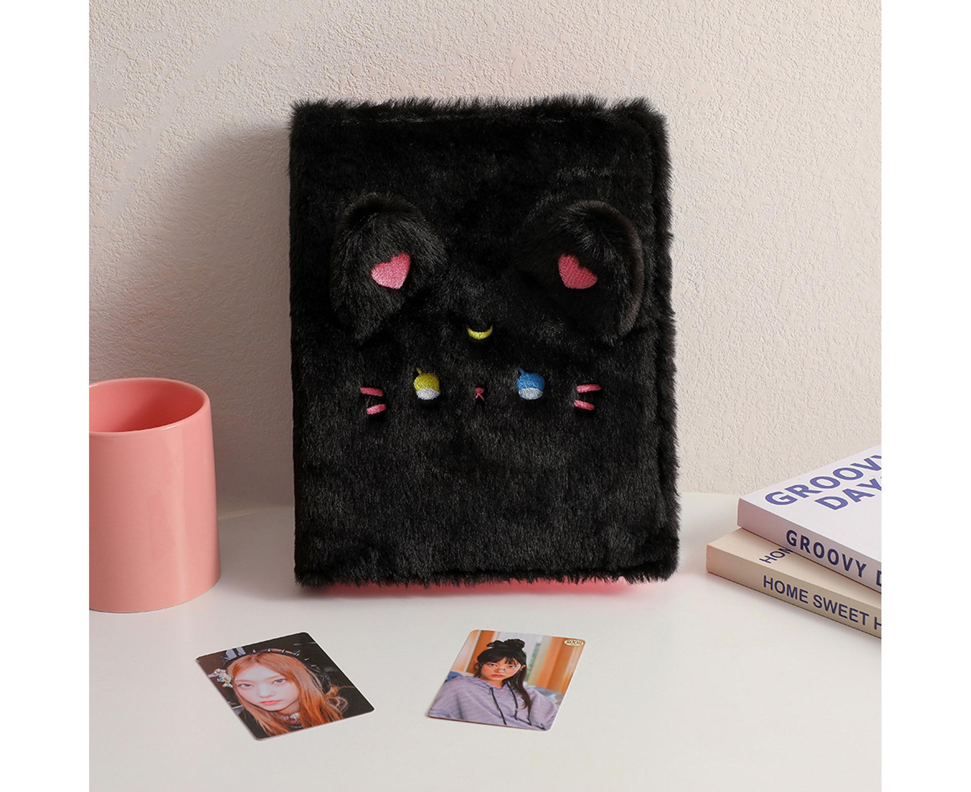 A5 Plush Cartoon Binder with 20 Photo Inner Sleeves Modern Practical Photo Album for Picture Cards Storage - Black - Image 3