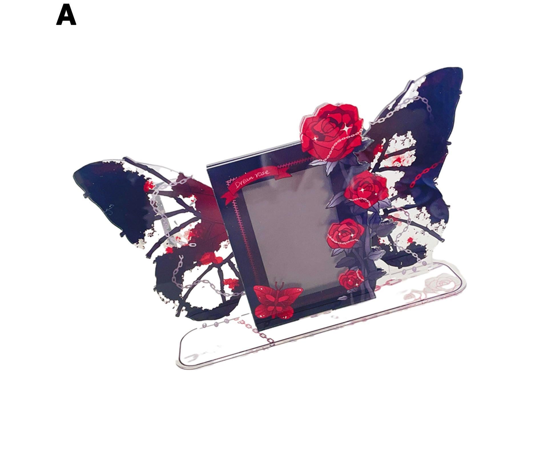 Acrylic Photocard Holder Rose Lily Flower Theme Heavy Duty Standing Mini Photo Stand Picture Display Frame Table Decoration - Red - Image 3