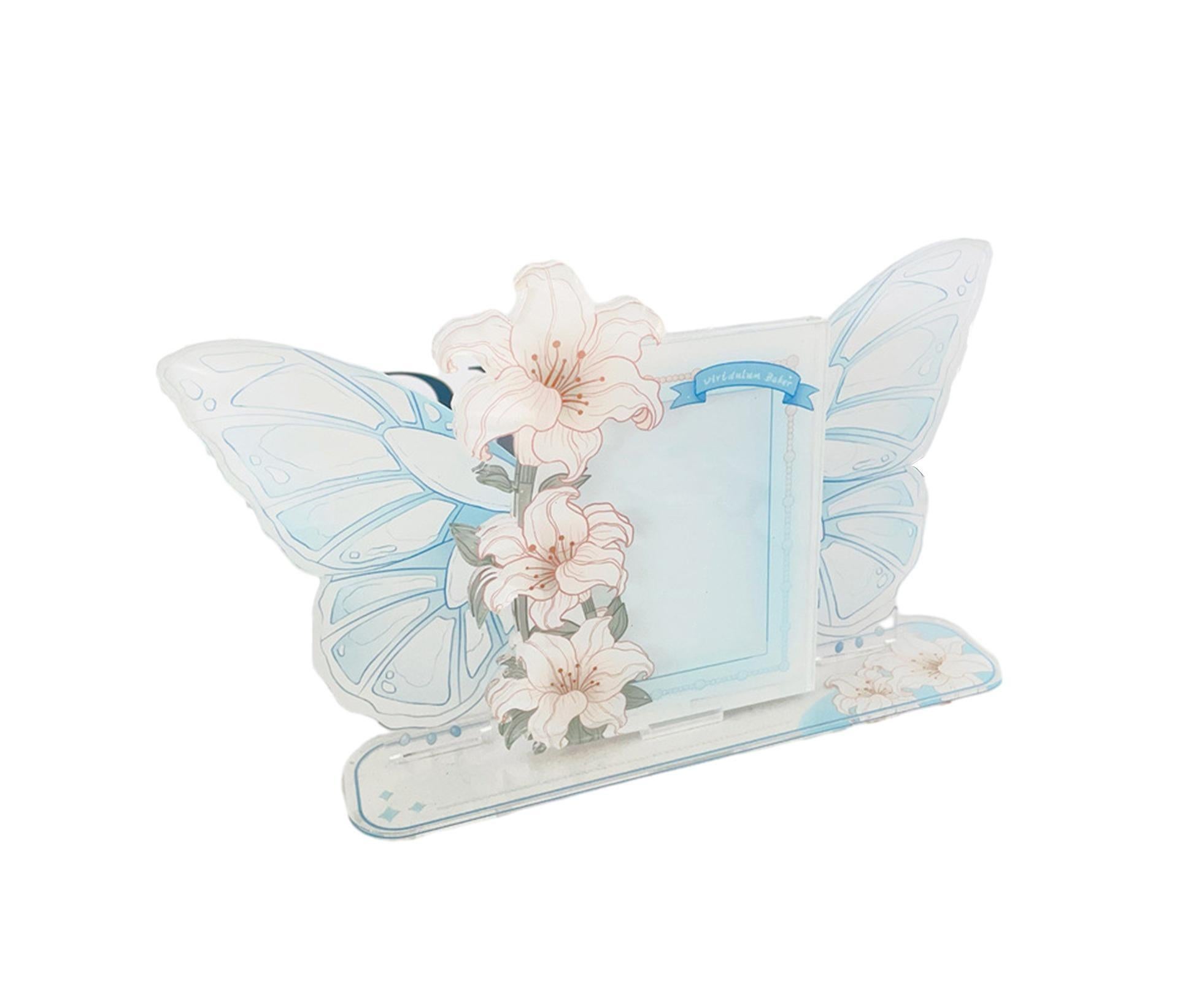 Acrylic Photocard Holder Rose Lily Flower Theme Heavy Duty Standing Mini Photo Stand Picture Display Frame Table Decoration - Blue - Image 1