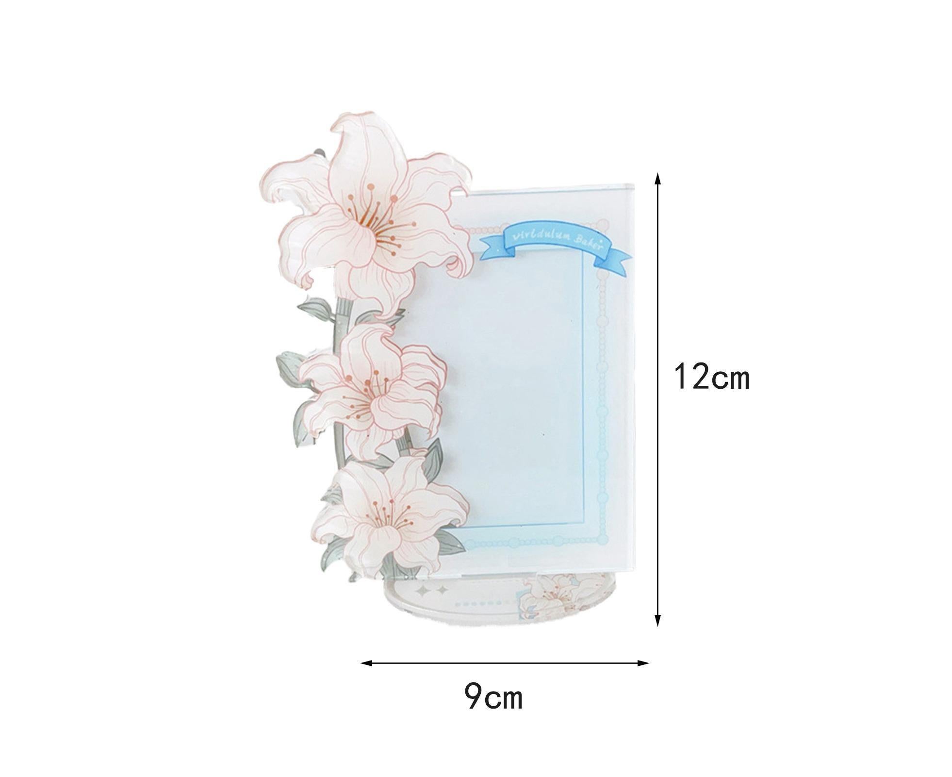 Acrylic Photocard Holder Rose Lily Flower Theme Heavy Duty Standing Mini Photo Stand Picture Display Frame Table Decoration - Blue - Image 2
