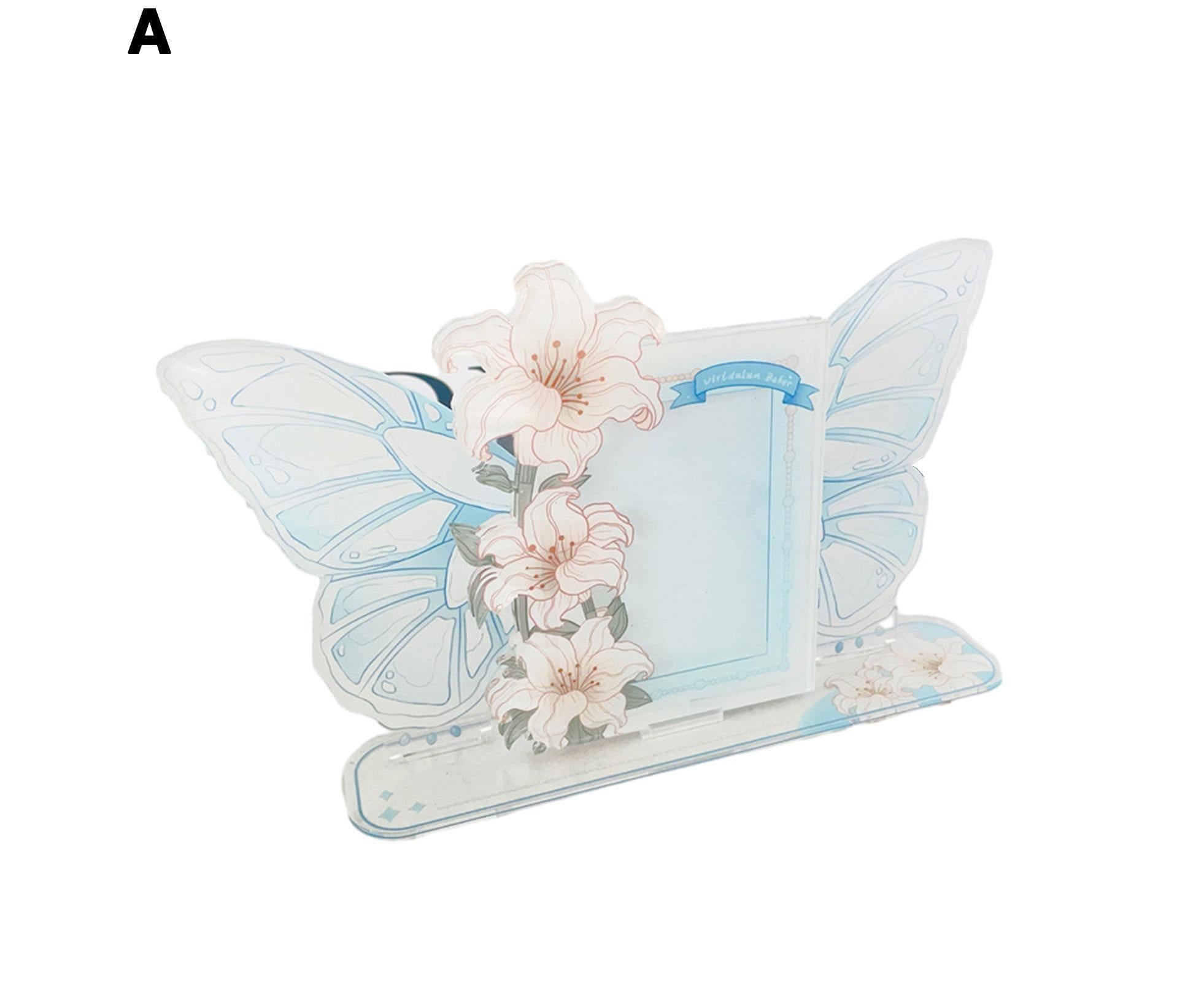 Acrylic Photocard Holder Rose Lily Flower Theme Heavy Duty Standing Mini Photo Stand Picture Display Frame Table Decoration - Blue - Image 3