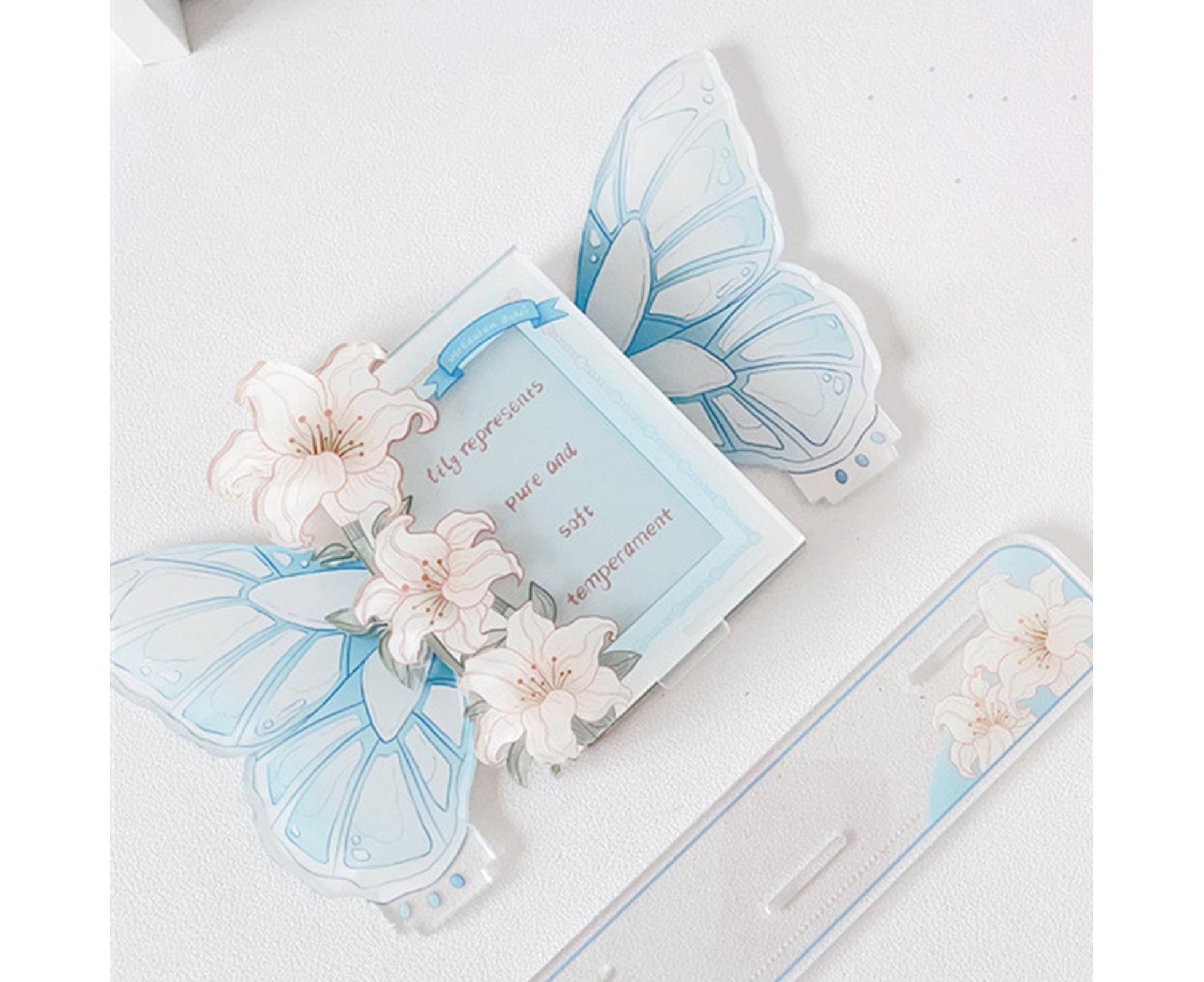 Acrylic Photocard Holder Rose Lily Flower Theme Heavy Duty Standing Mini Photo Stand Picture Display Frame Table Decoration - Blue - Image 4