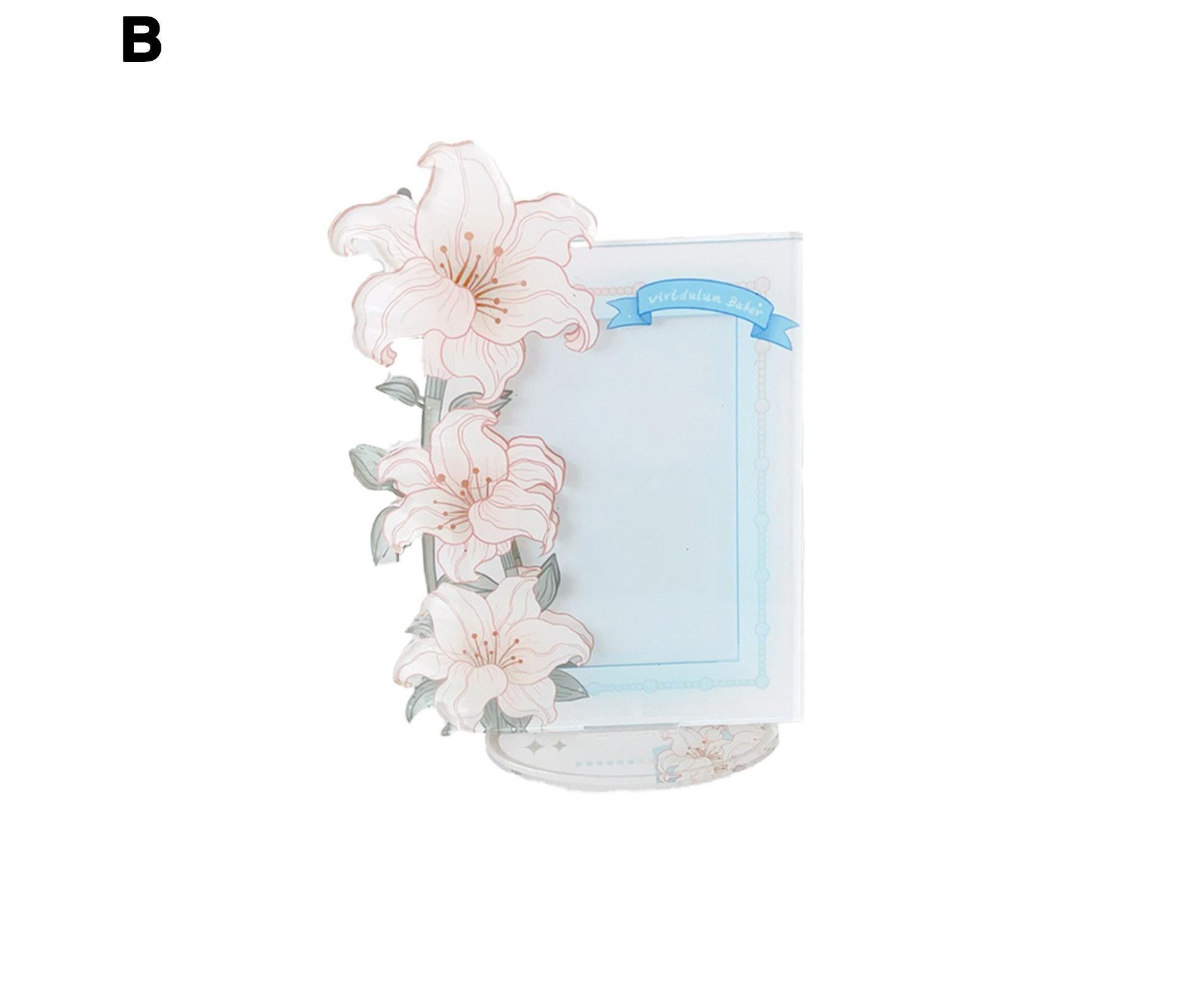 Acrylic Photocard Holder Rose Lily Flower Theme Heavy Duty Standing Mini Photo Stand Picture Display Frame Table Decoration - Blue - Image 2