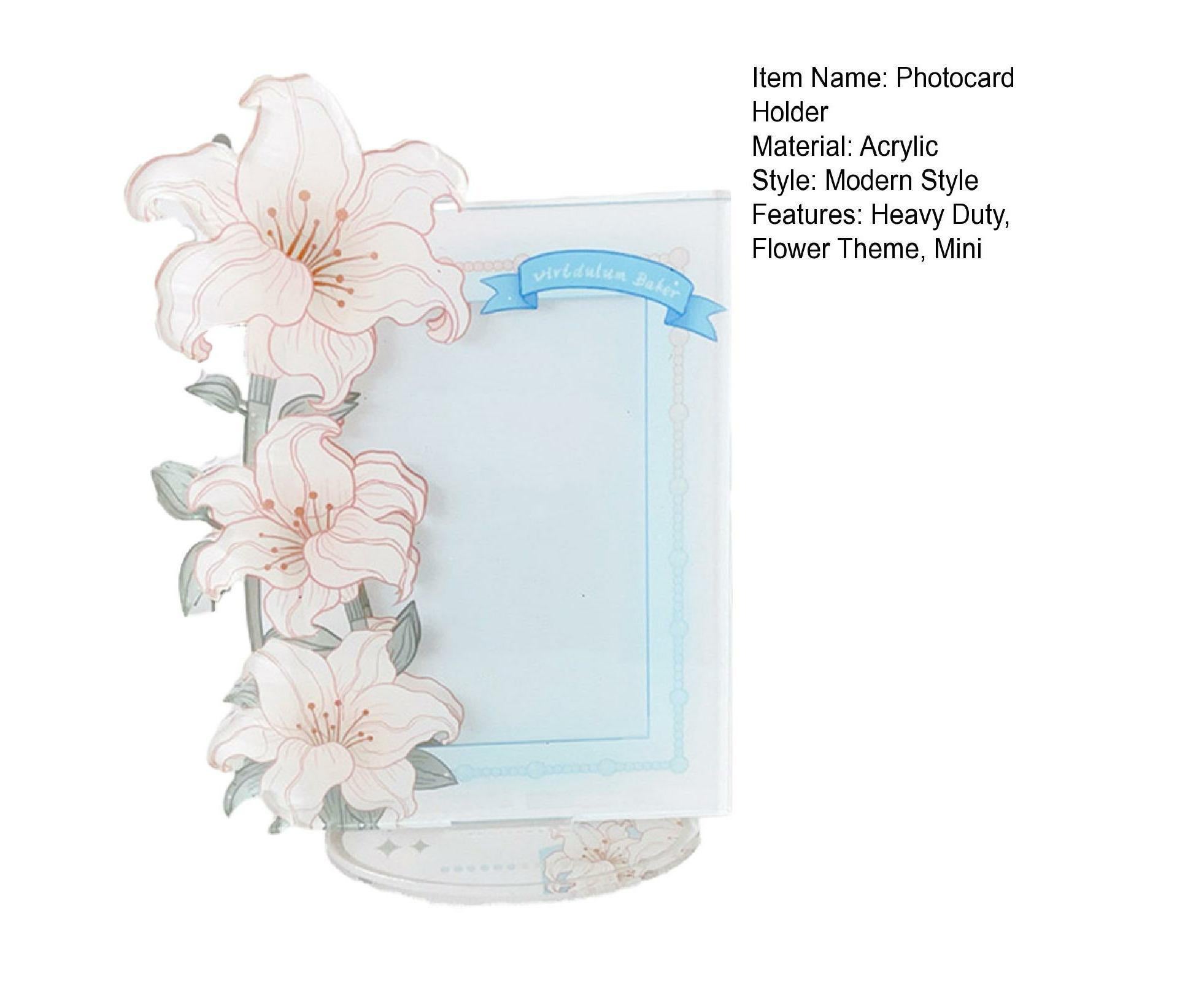 Acrylic Photocard Holder Rose Lily Flower Theme Heavy Duty Standing Mini Photo Stand Picture Display Frame Table Decoration - Blue - Image 6