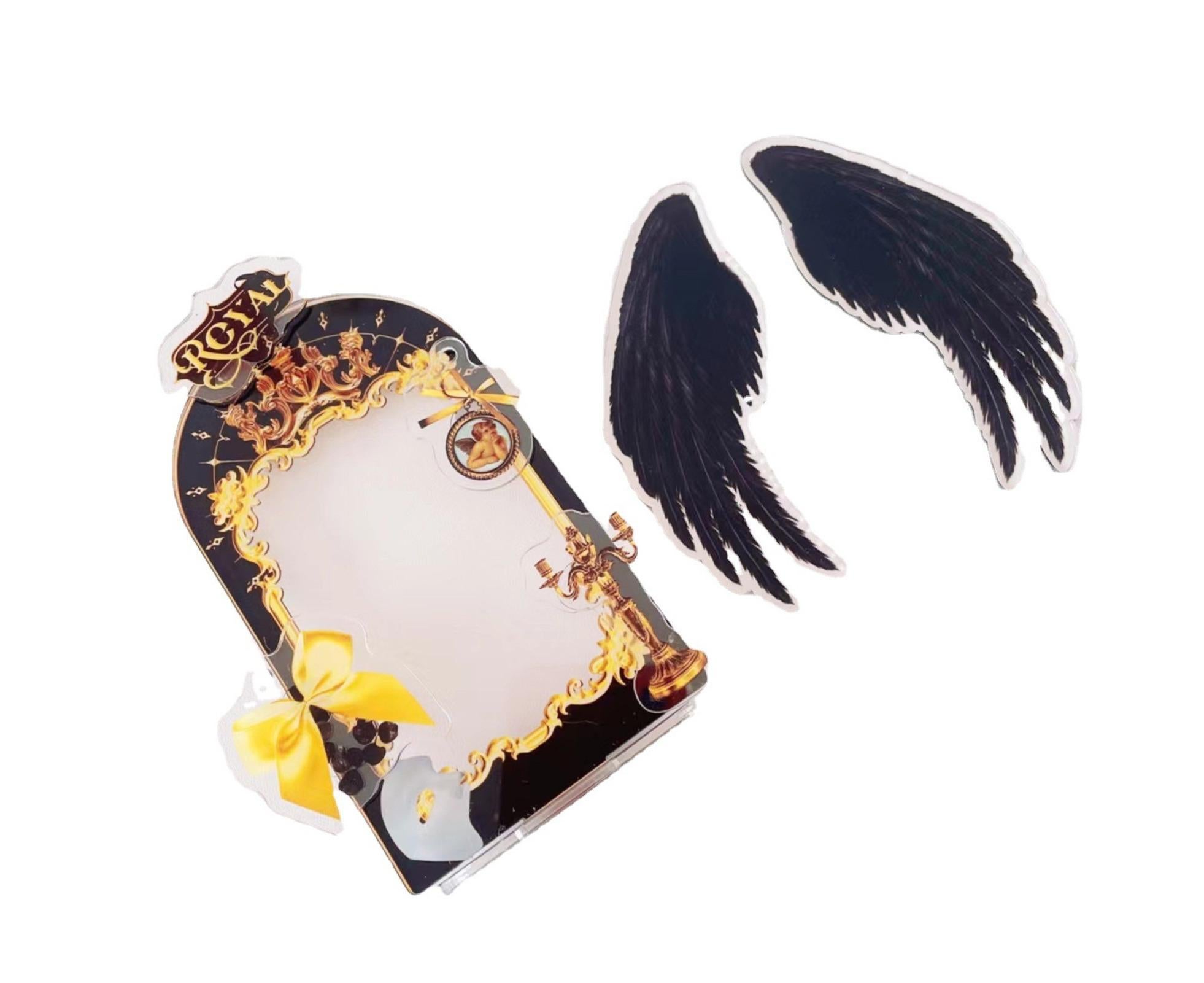 Acrylic Photo Frame Creative Devil Wings Replaceable Album Postcard DIY Storing Desktop Display White/Black 3 Inch Picture Holder Ornament Birthday Gift - Black - Image 1